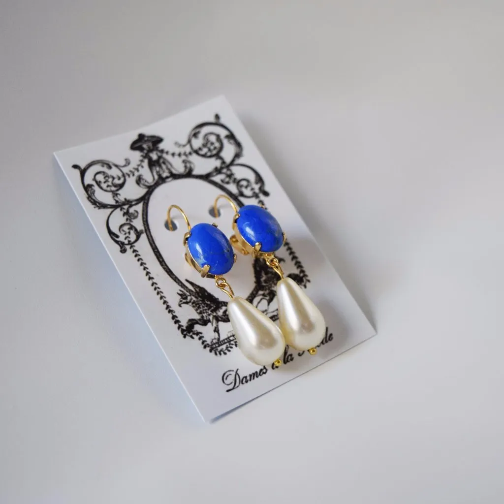 Lapis Lazuli and Pearl Dangle Earrings