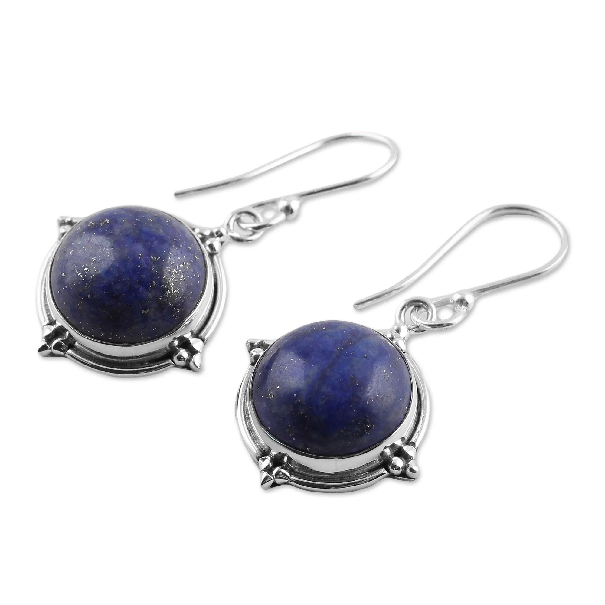 Lapis Lazuli and Sterling Silver Dangle Earrings from India - Alluring Speckles | NOVICA