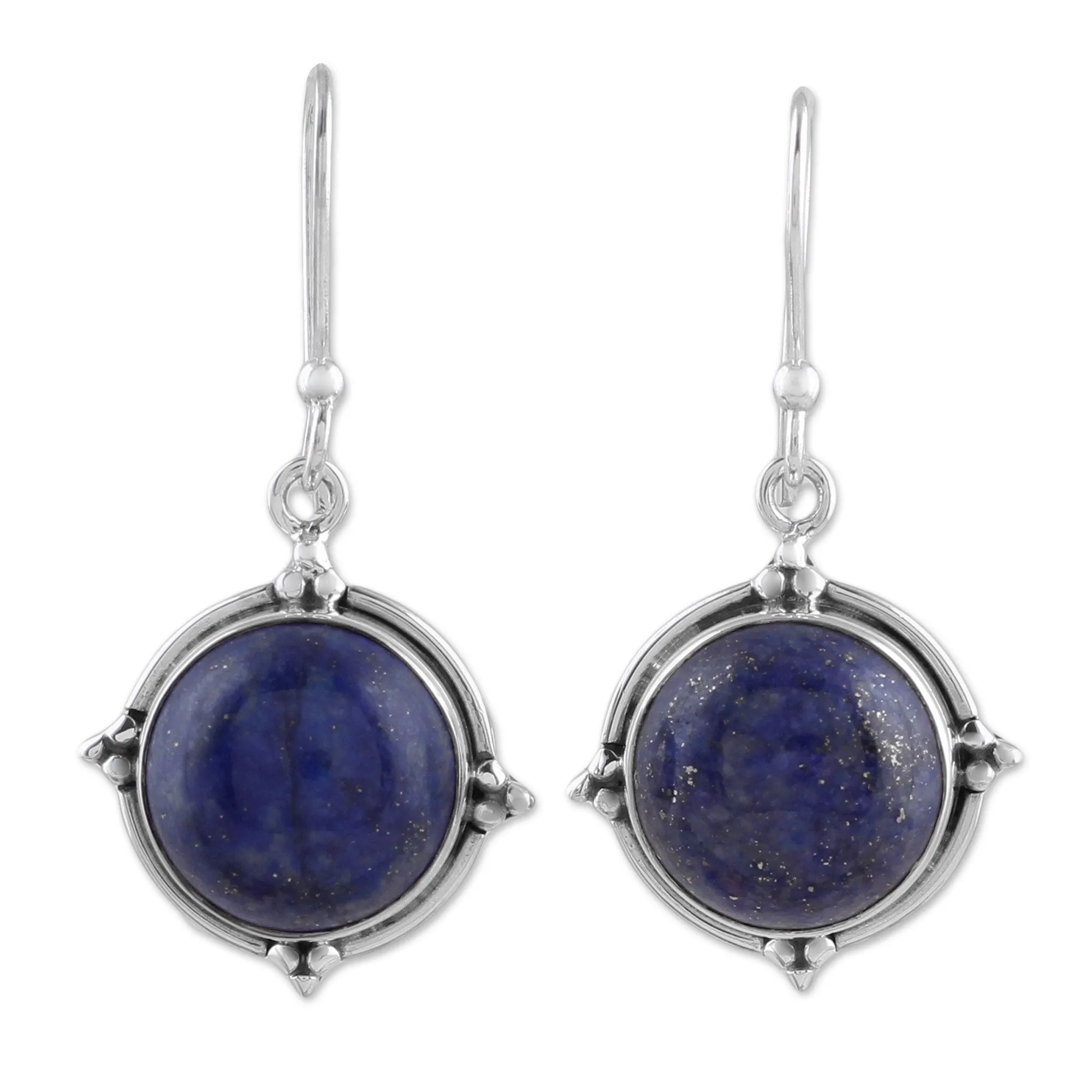 Lapis Lazuli and Sterling Silver Dangle Earrings from India - Alluring Speckles | NOVICA