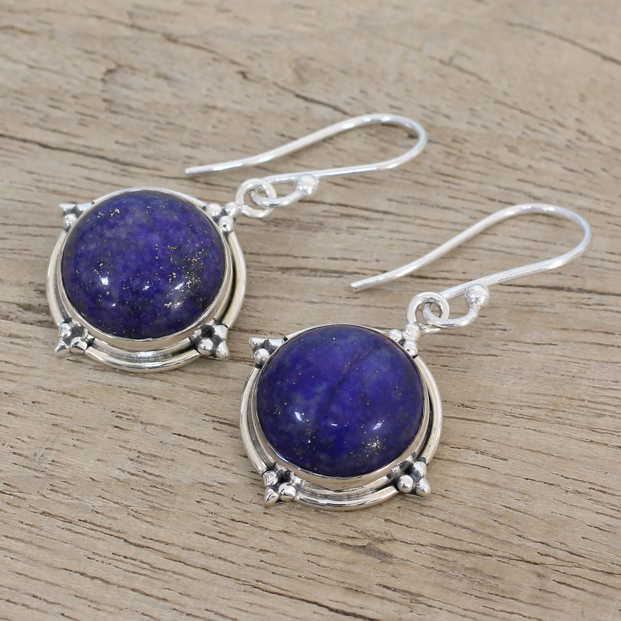 Lapis Lazuli and Sterling Silver Dangle Earrings from India - Alluring Speckles | NOVICA