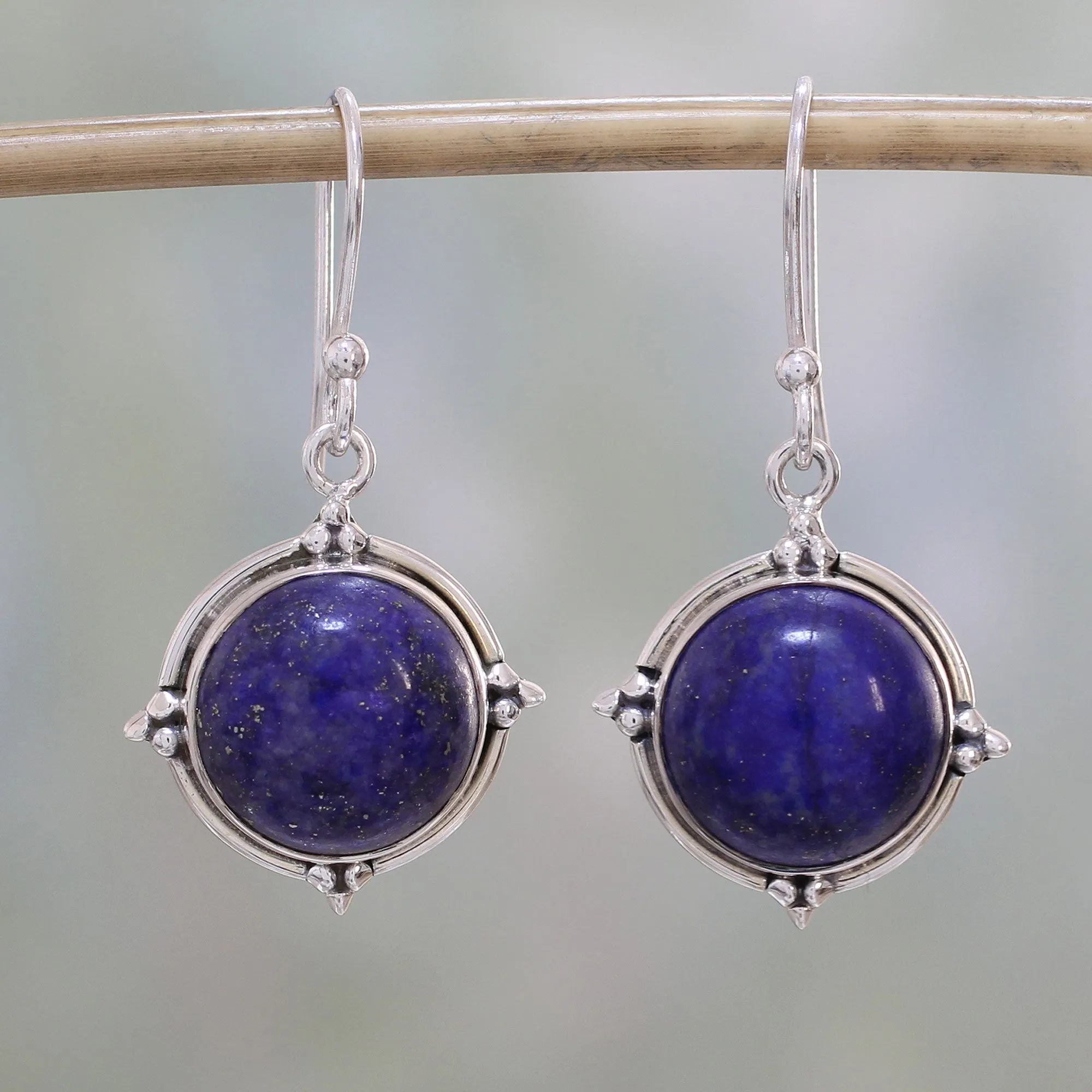 Lapis Lazuli and Sterling Silver Dangle Earrings from India - Alluring Speckles | NOVICA