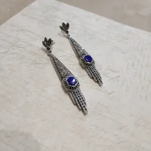 Lapis Lazuli Art Deco Articulated Earrings in Silver