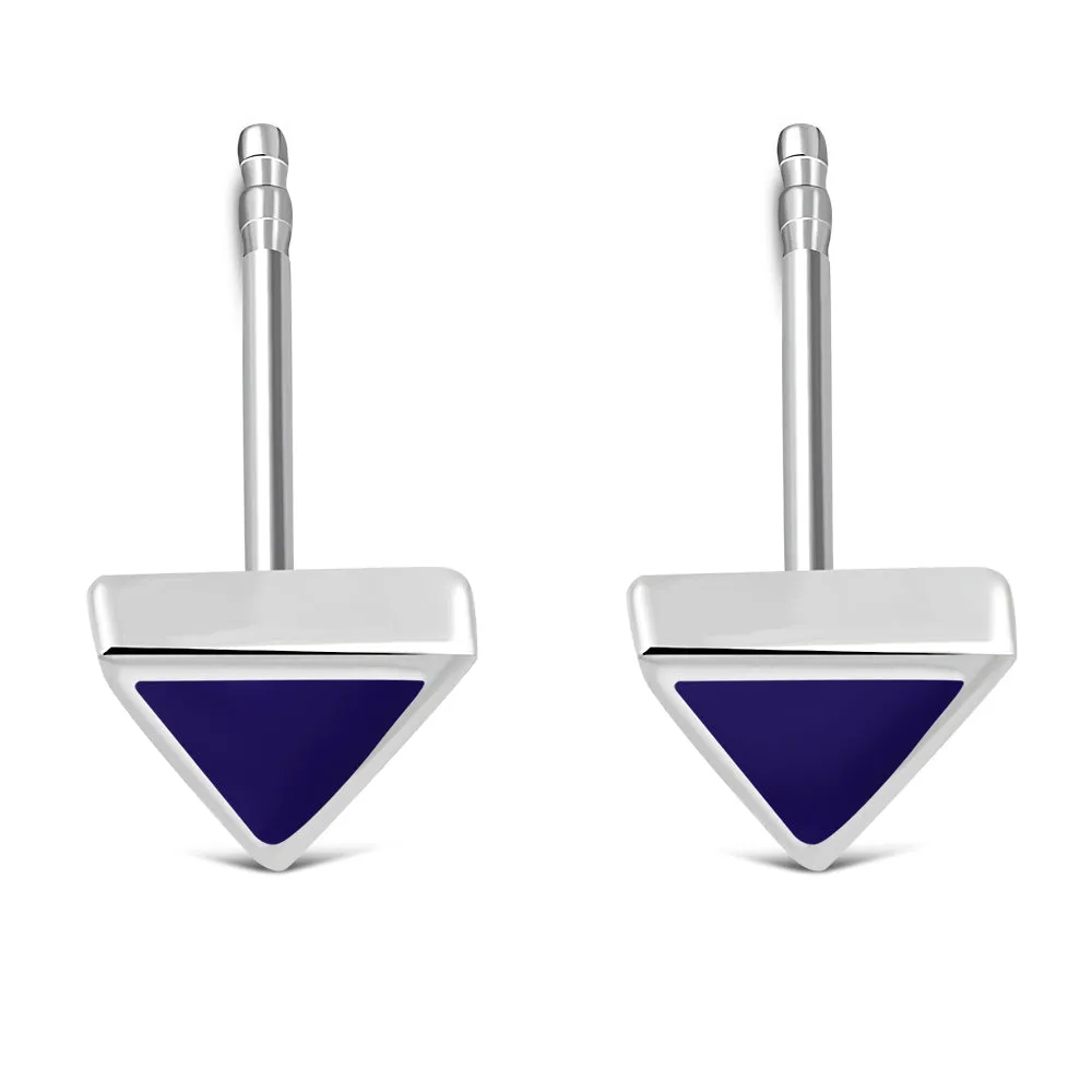 Lapis Lazuli Blue Stone Triangle Silver Stud Earrings