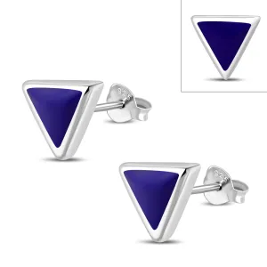 Lapis Lazuli Blue Stone Triangle Silver Stud Earrings