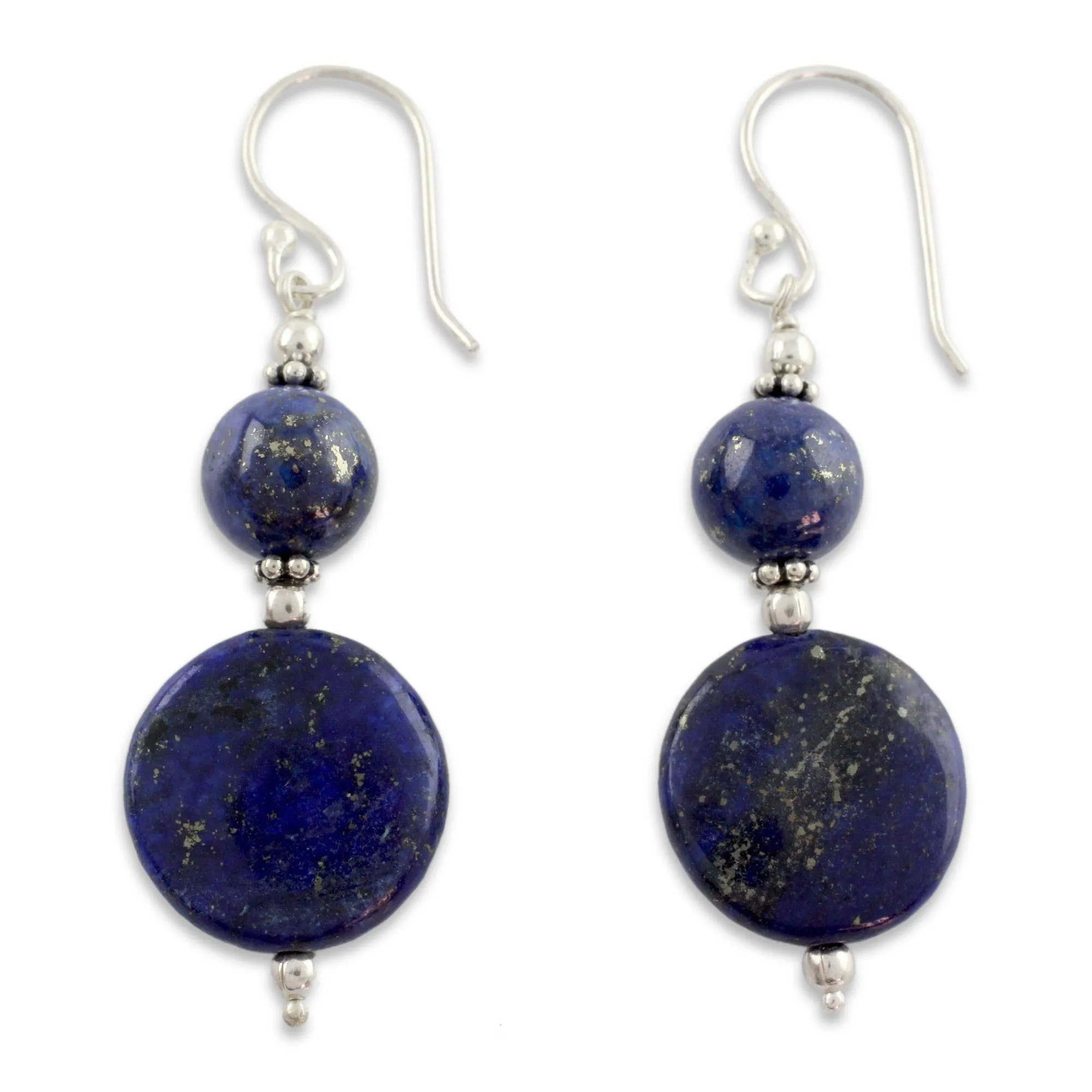 Lapis Lazuli Dangle Earrings from India - Bihar Moons | NOVICA