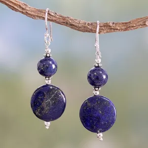 Lapis Lazuli Dangle Earrings from India - Bihar Moons | NOVICA