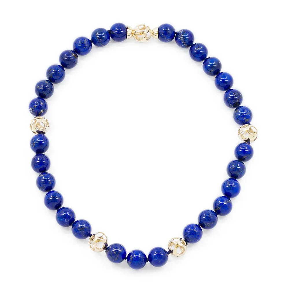 Lapis Lazuli Necklace with Hollowed Gold Spheres