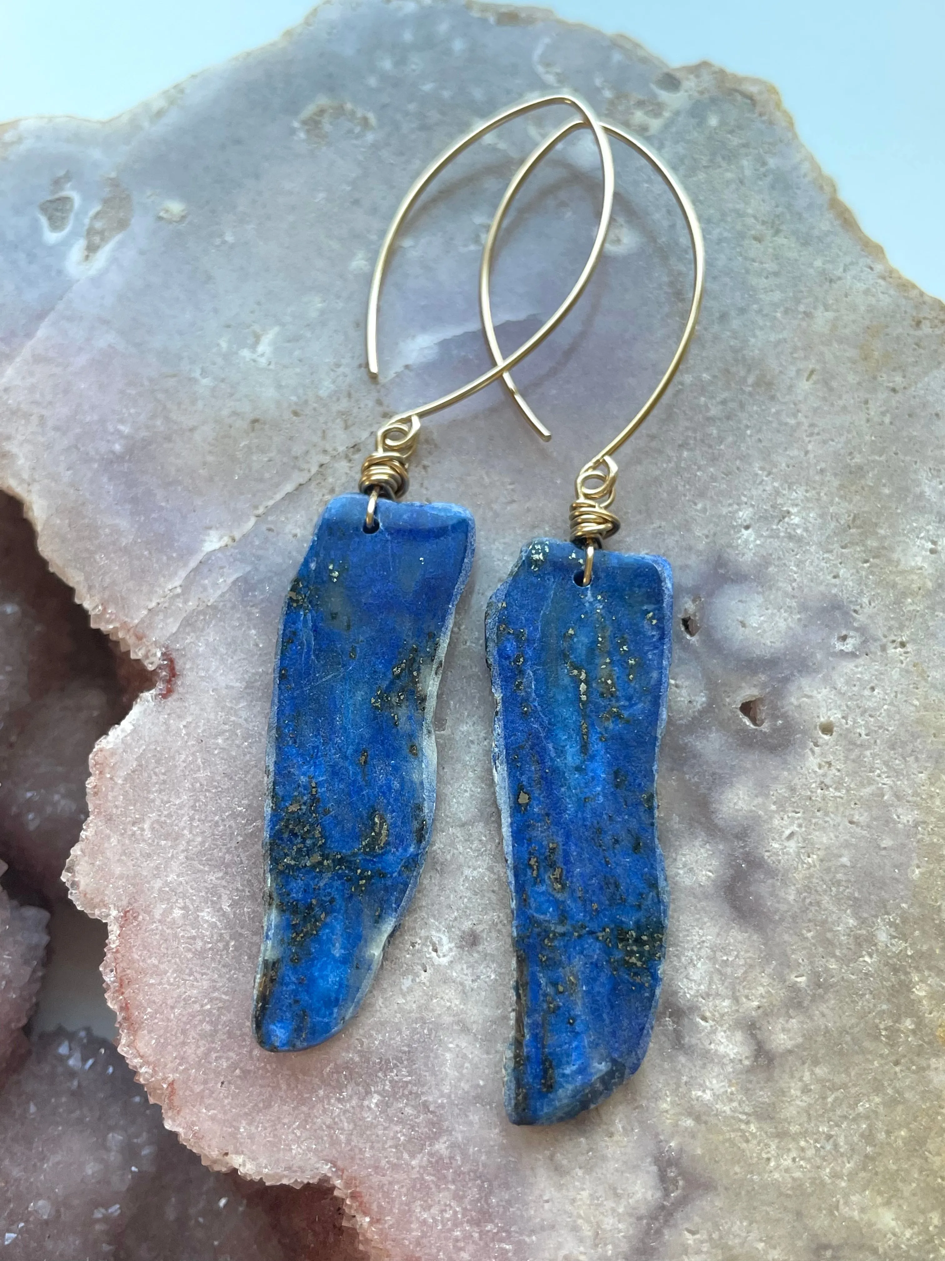 Lapis Lazuli Statement Earrings Gold Fill