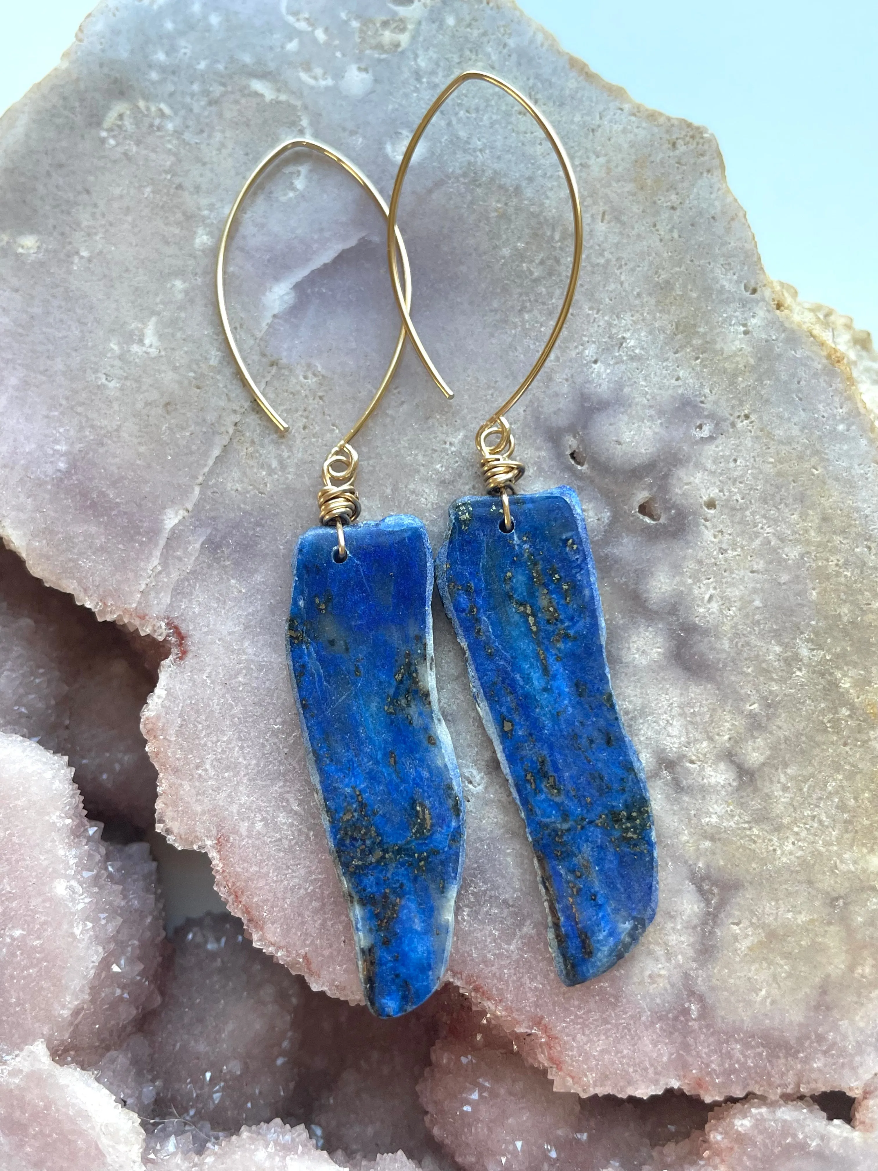 Lapis Lazuli Statement Earrings Gold Fill