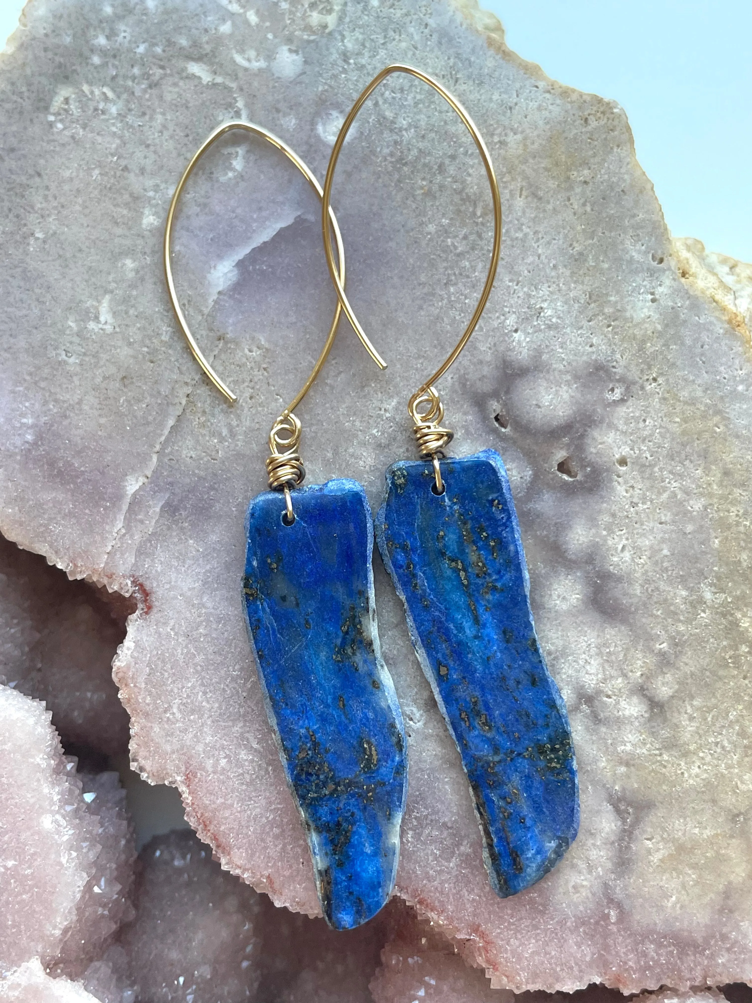 Lapis Lazuli Statement Earrings Gold Fill