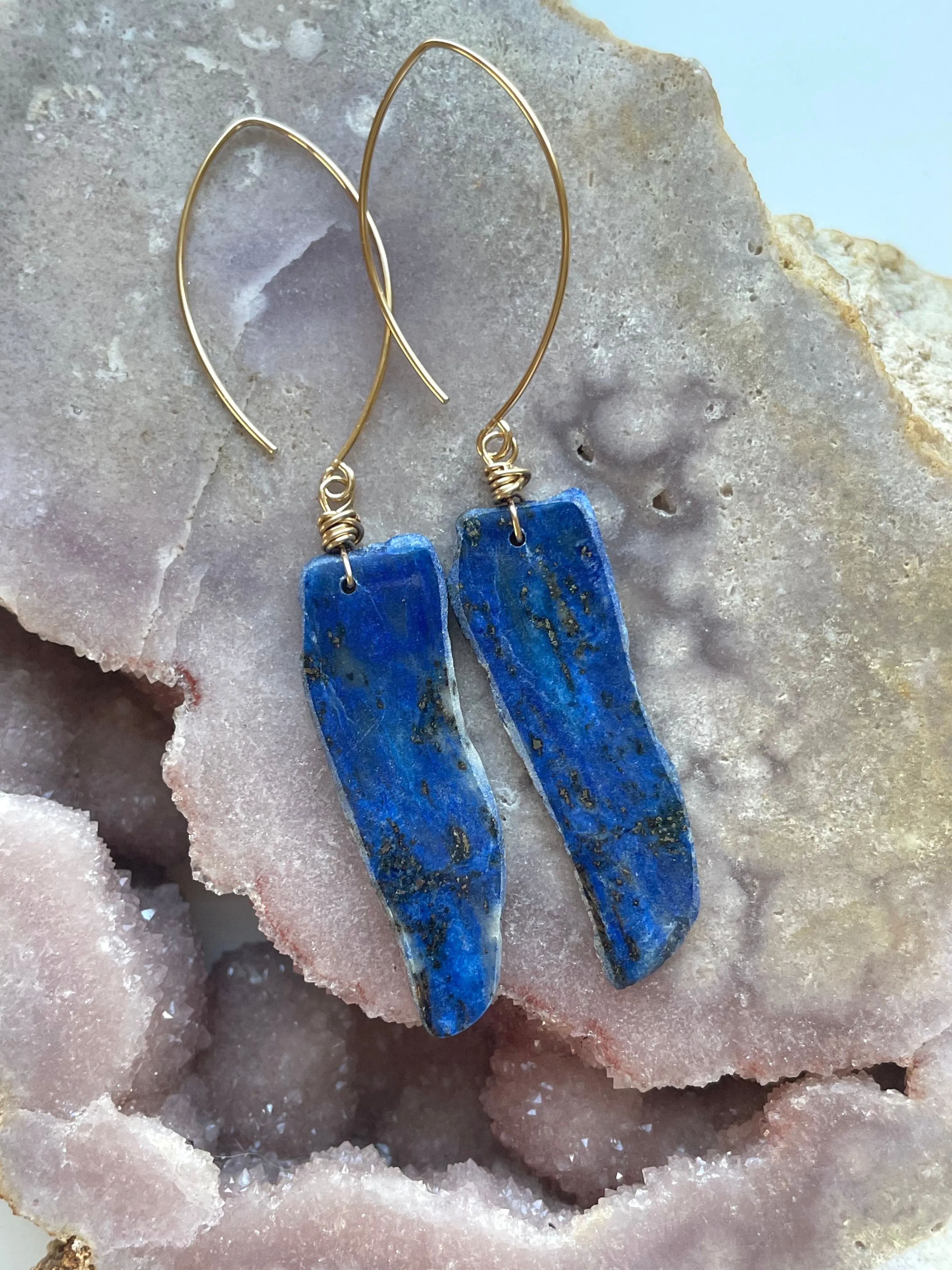 Lapis Lazuli Statement Earrings Gold Fill