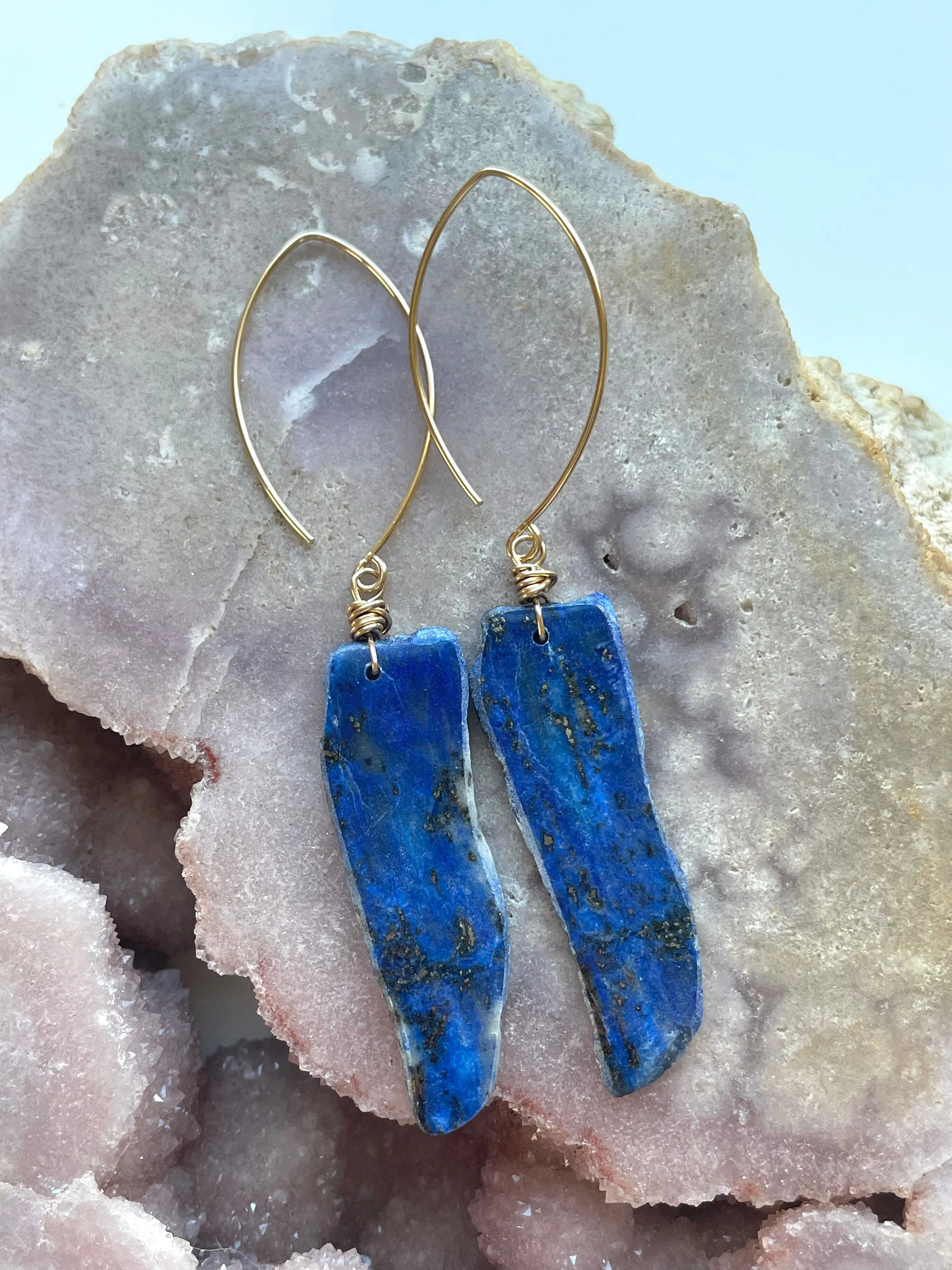 Lapis Lazuli Statement Earrings Gold Fill