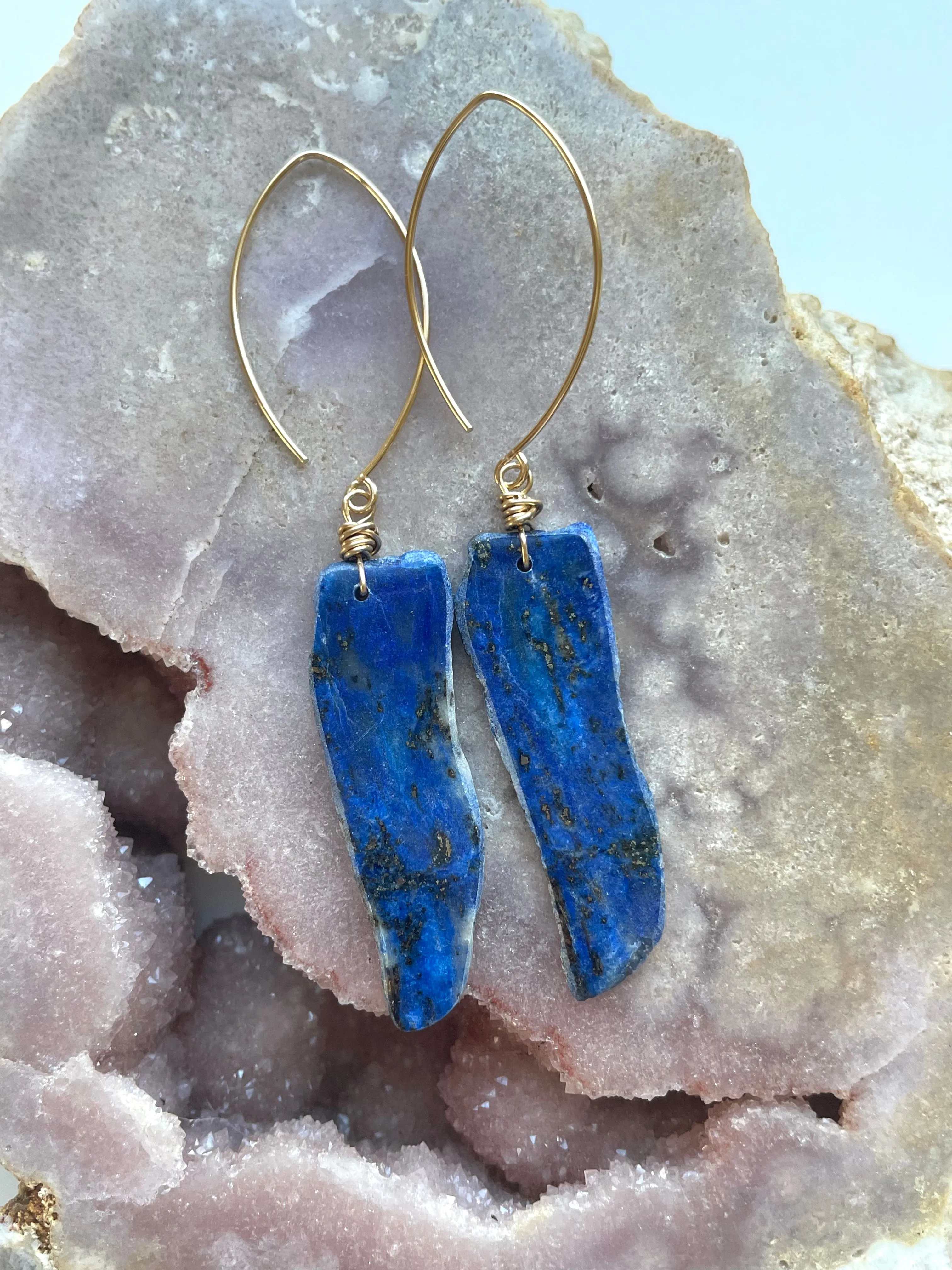 Lapis Lazuli Statement Earrings Gold Fill