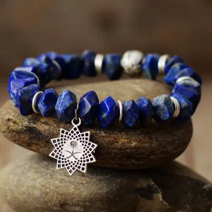 Lapis Lazuli Stretchy Bracelet w/ Sunburst Charm