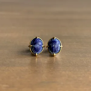 Lapis Scarab Beetle Stud Earrings