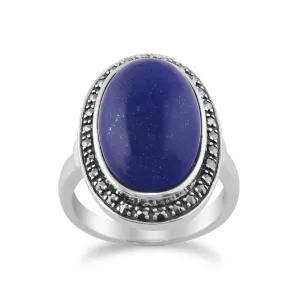 Lapislazuli Sparkling Markasit Ring in 925 Sterlingsilber