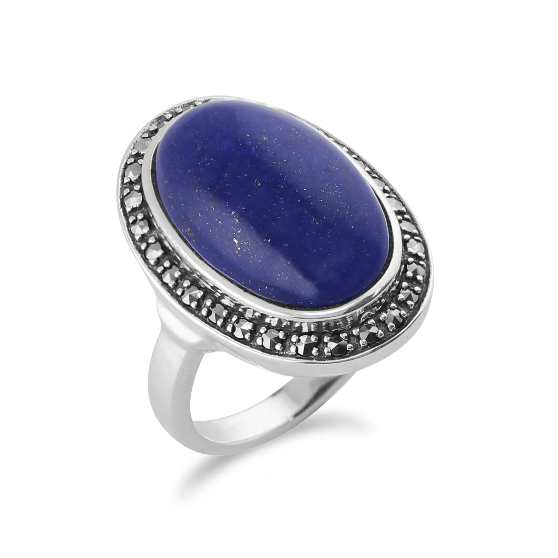 Lapislazuli Sparkling Markasit Ring in 925 Sterlingsilber