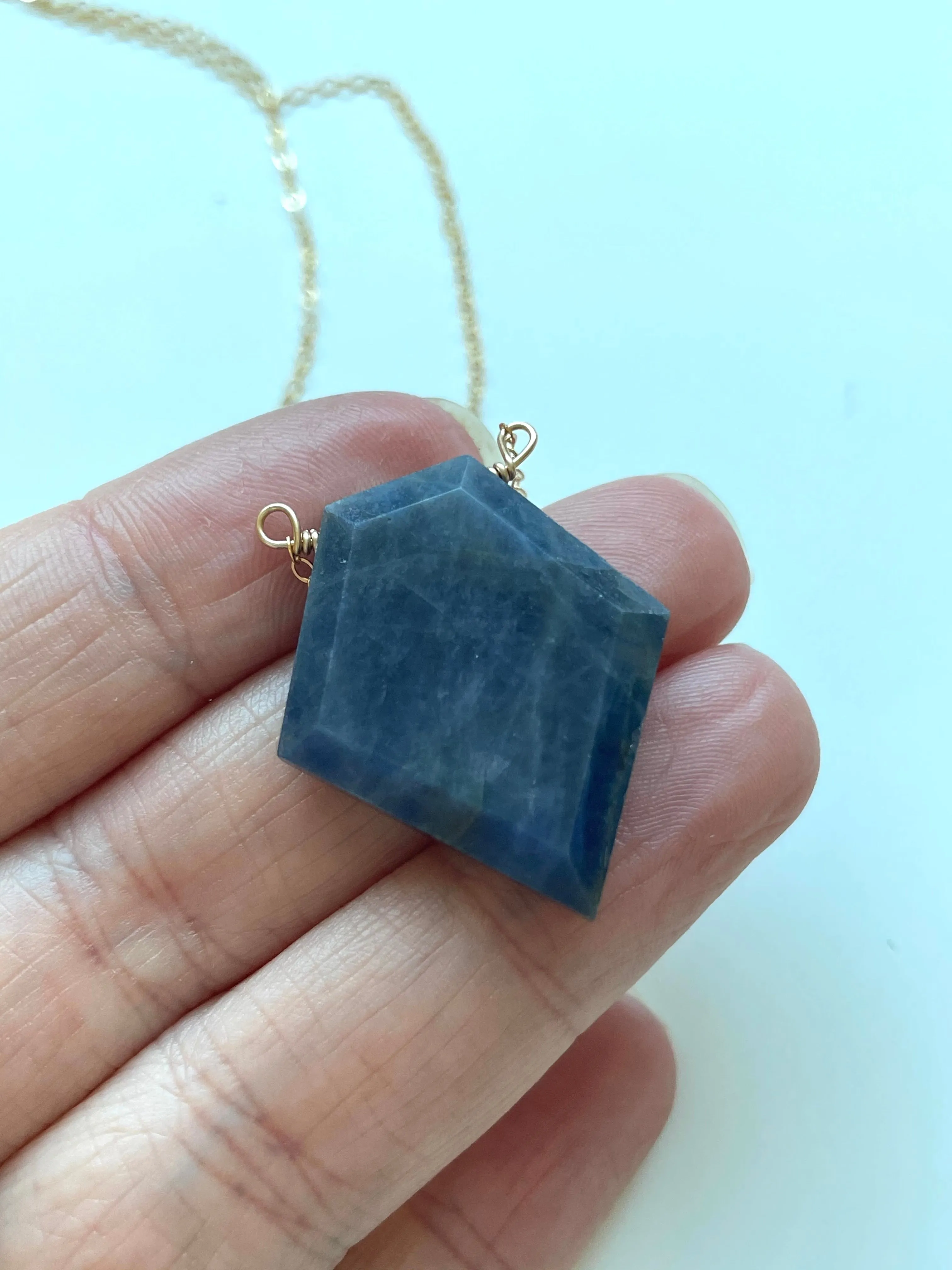 Large Blue Sapphire Necklace Gold or Sterling Silver