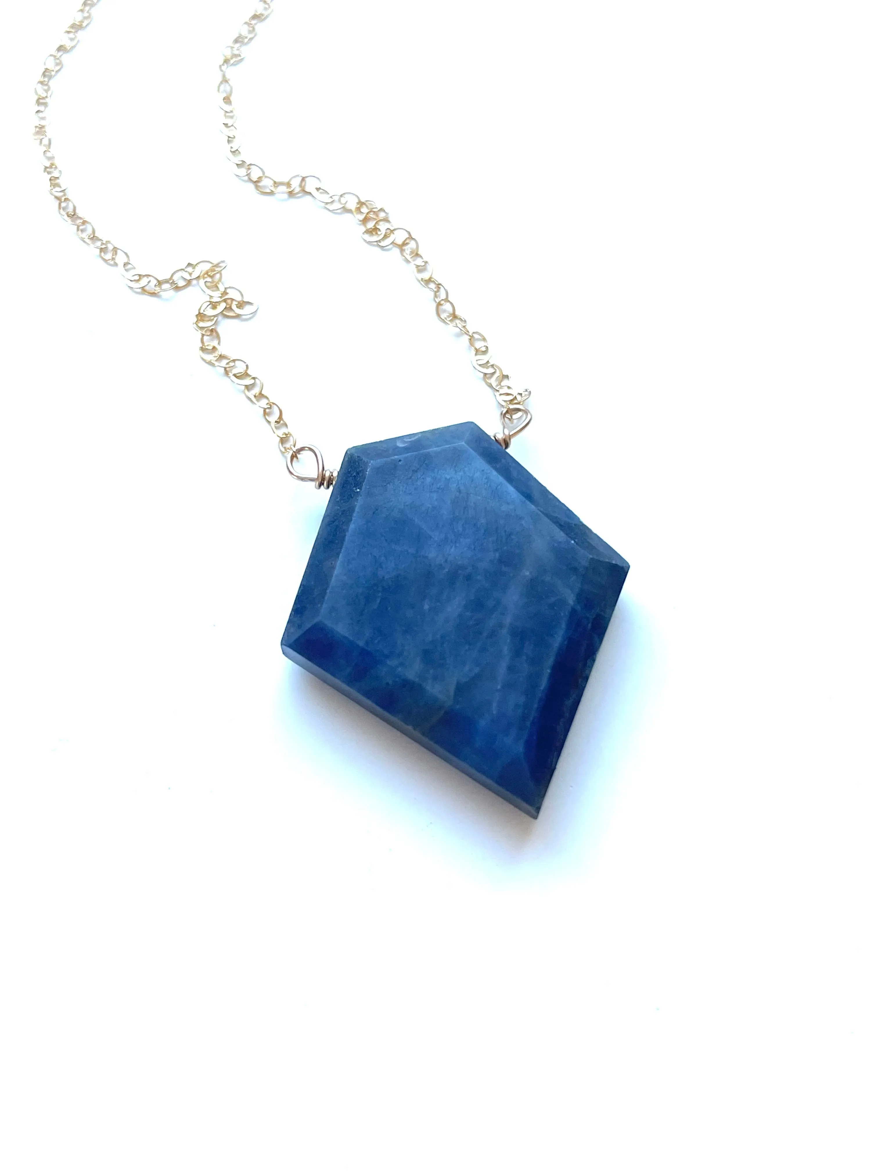 Large Blue Sapphire Necklace Gold or Sterling Silver