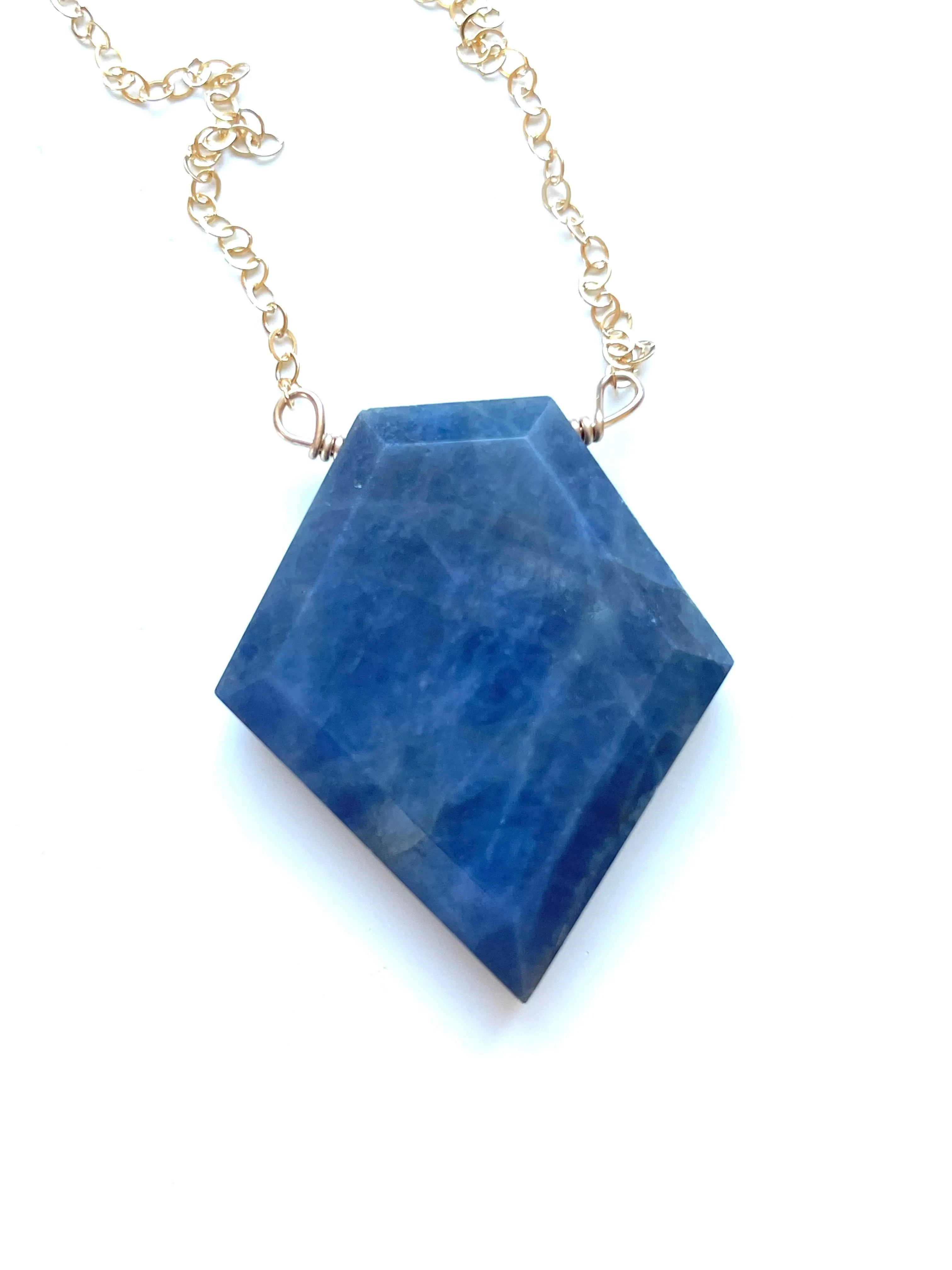 Large Blue Sapphire Necklace Gold or Sterling Silver