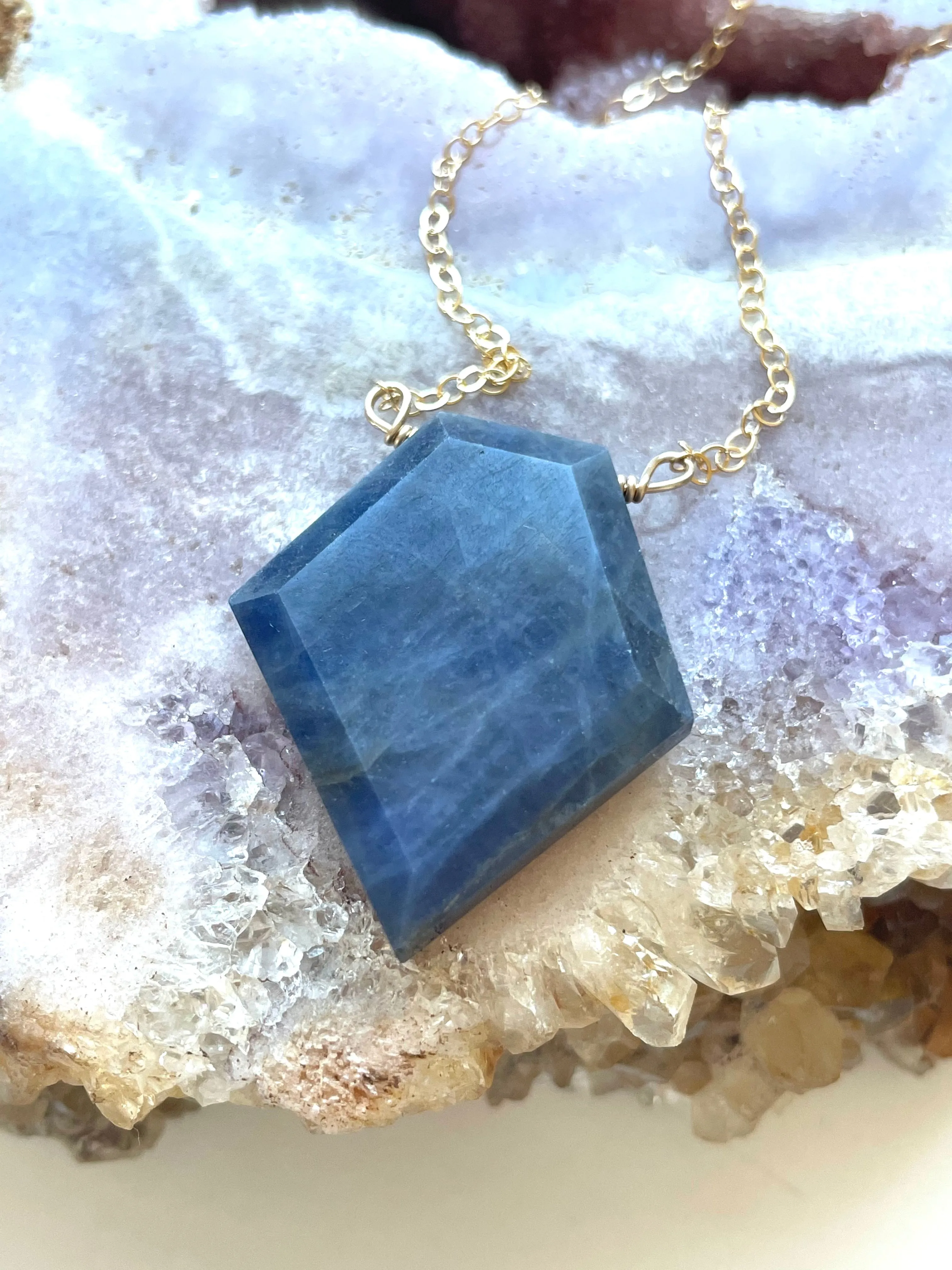 Large Blue Sapphire Necklace Gold or Sterling Silver