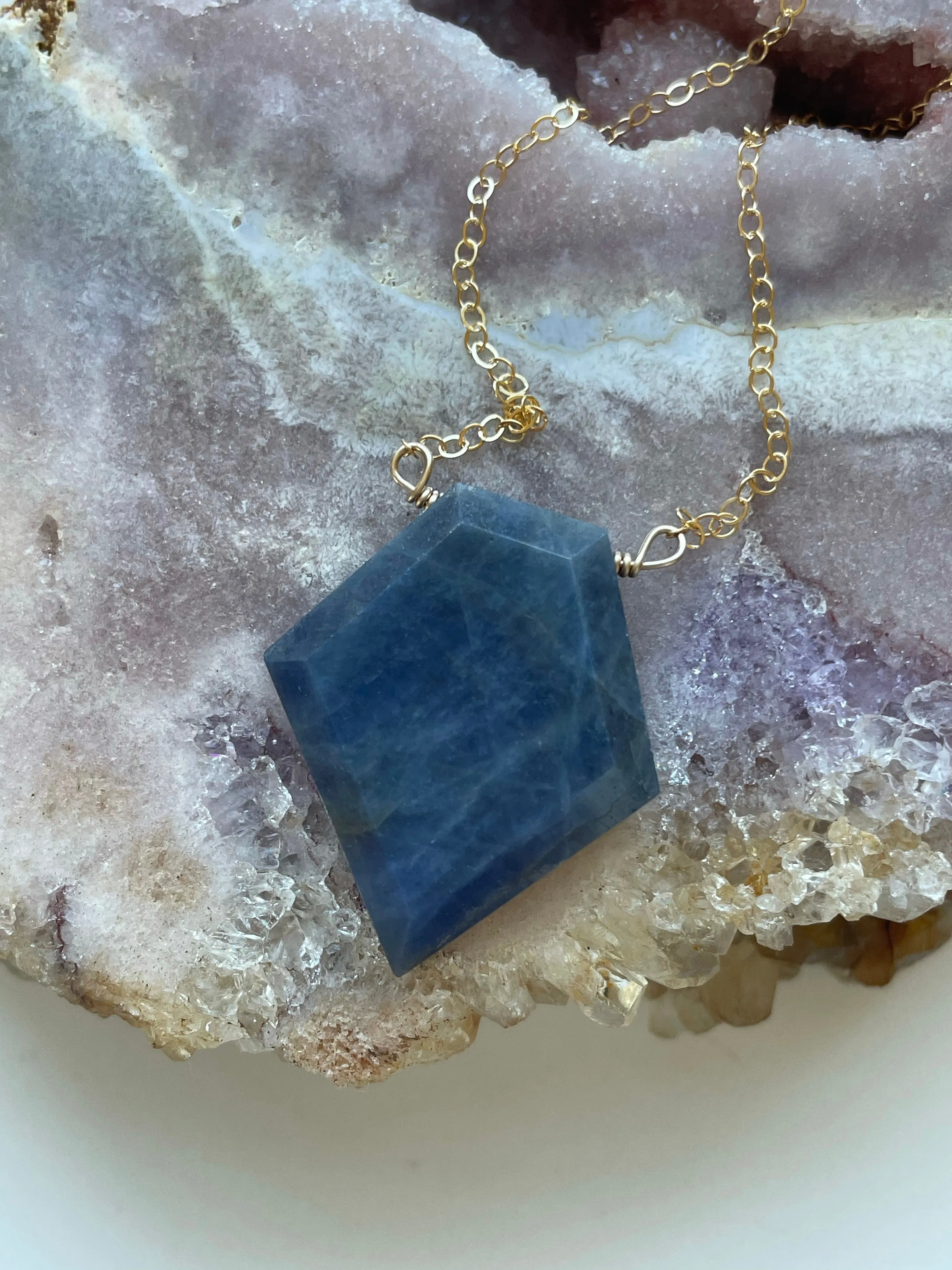 Large Blue Sapphire Necklace Gold or Sterling Silver