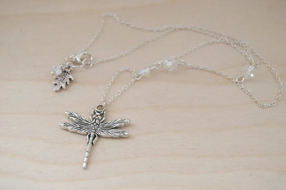 Large Silver Dragonfly Necklace | Dragonfly Charm Necklace | Cute Insect Jewelry