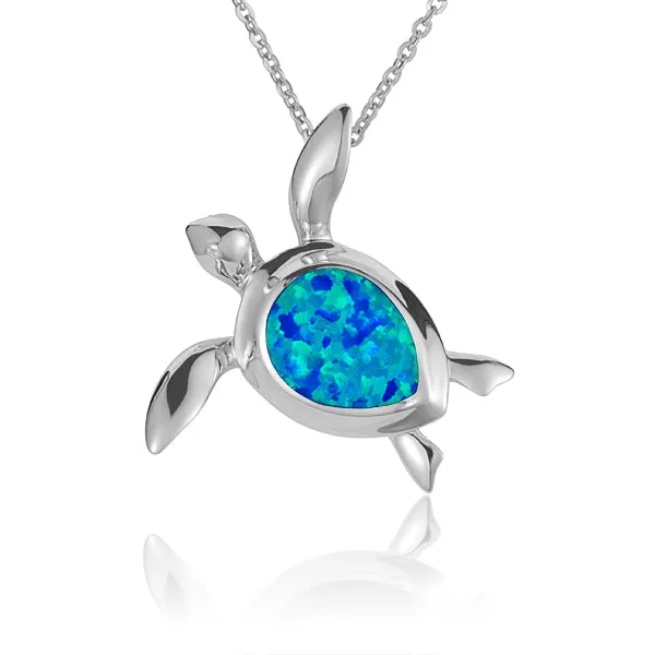 Life@Sea Genuine Sterling Silver & Synthetic Opal Sea Turtle Pendant Necklace