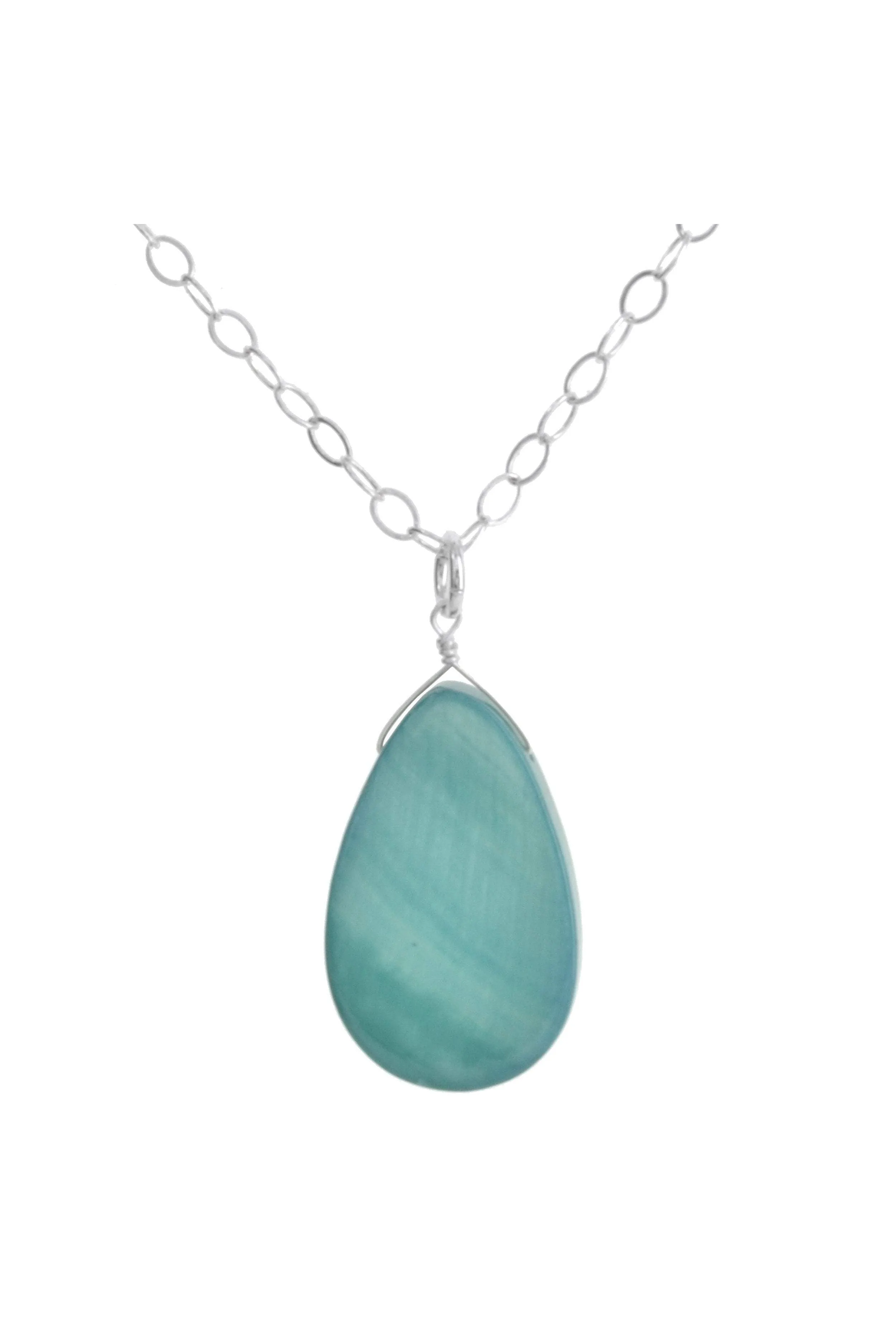 Light Blue Mother of Pearl Dangle Teardrop Necklace