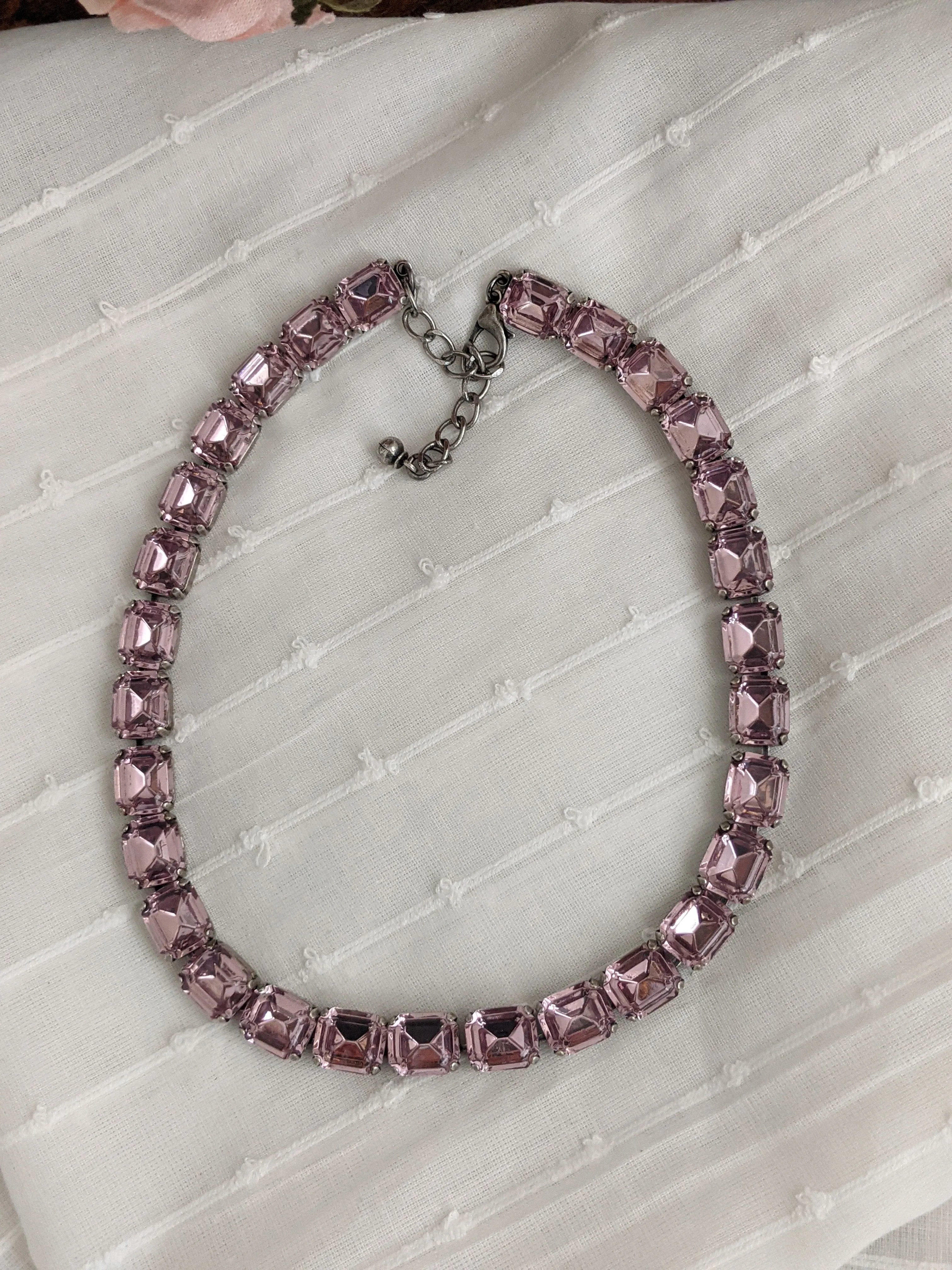 Light Purple Crystal Collet Necklace - Small Octagon