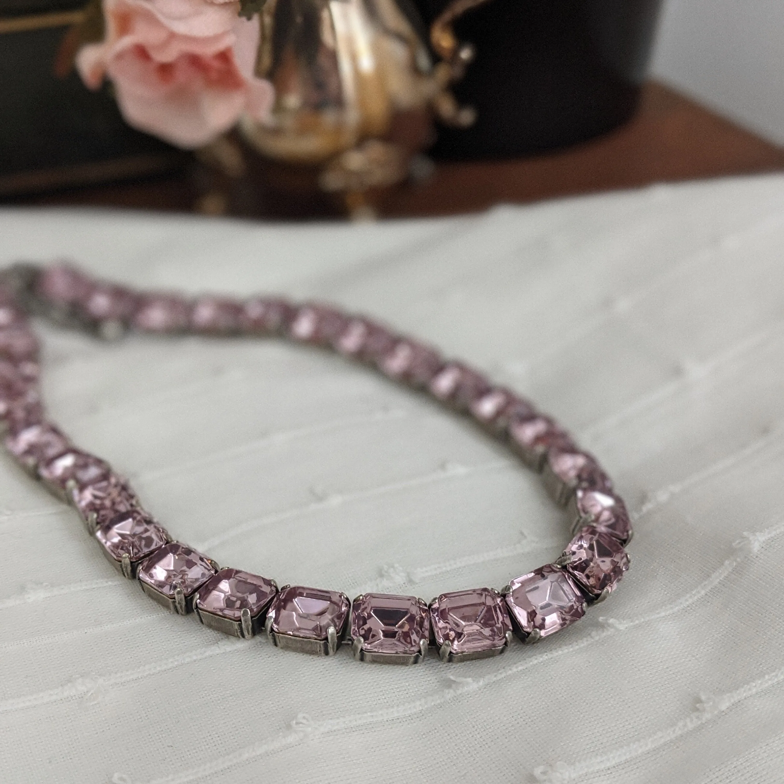 Light Purple Crystal Collet Necklace - Small Octagon