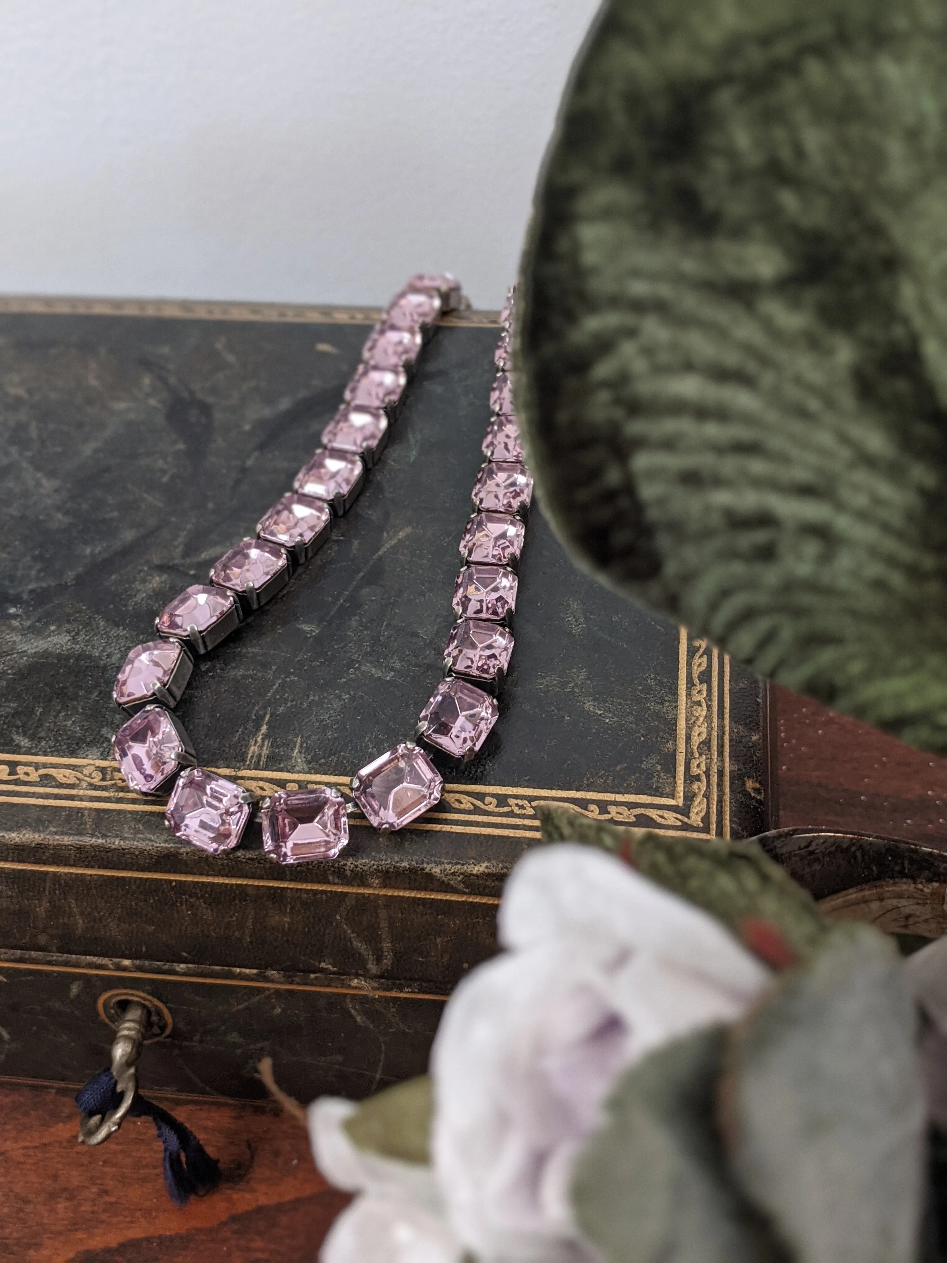 Light Purple Crystal Collet Necklace - Small Octagon