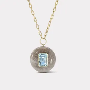 Lollipop Pendant - Aquamarine in Petrified Wood