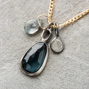 London Blue Topaz Necklace with Moss Aquamarine and Diamond Slice