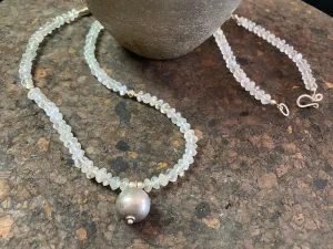 Long Aquamarine Silver Bead Necklace