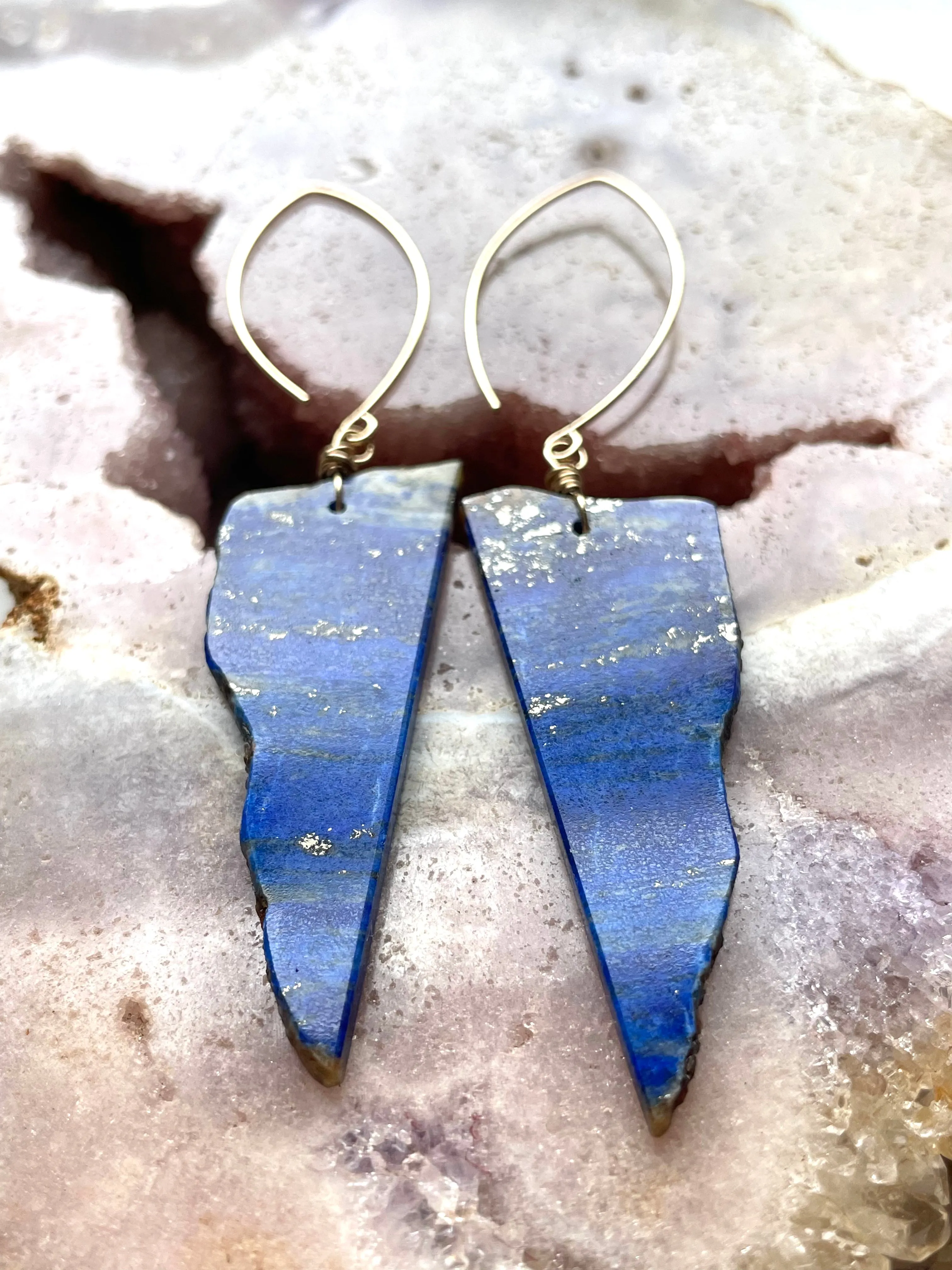 Long Lapis Lazuli Statement Earrings Gold Filled one of a kind