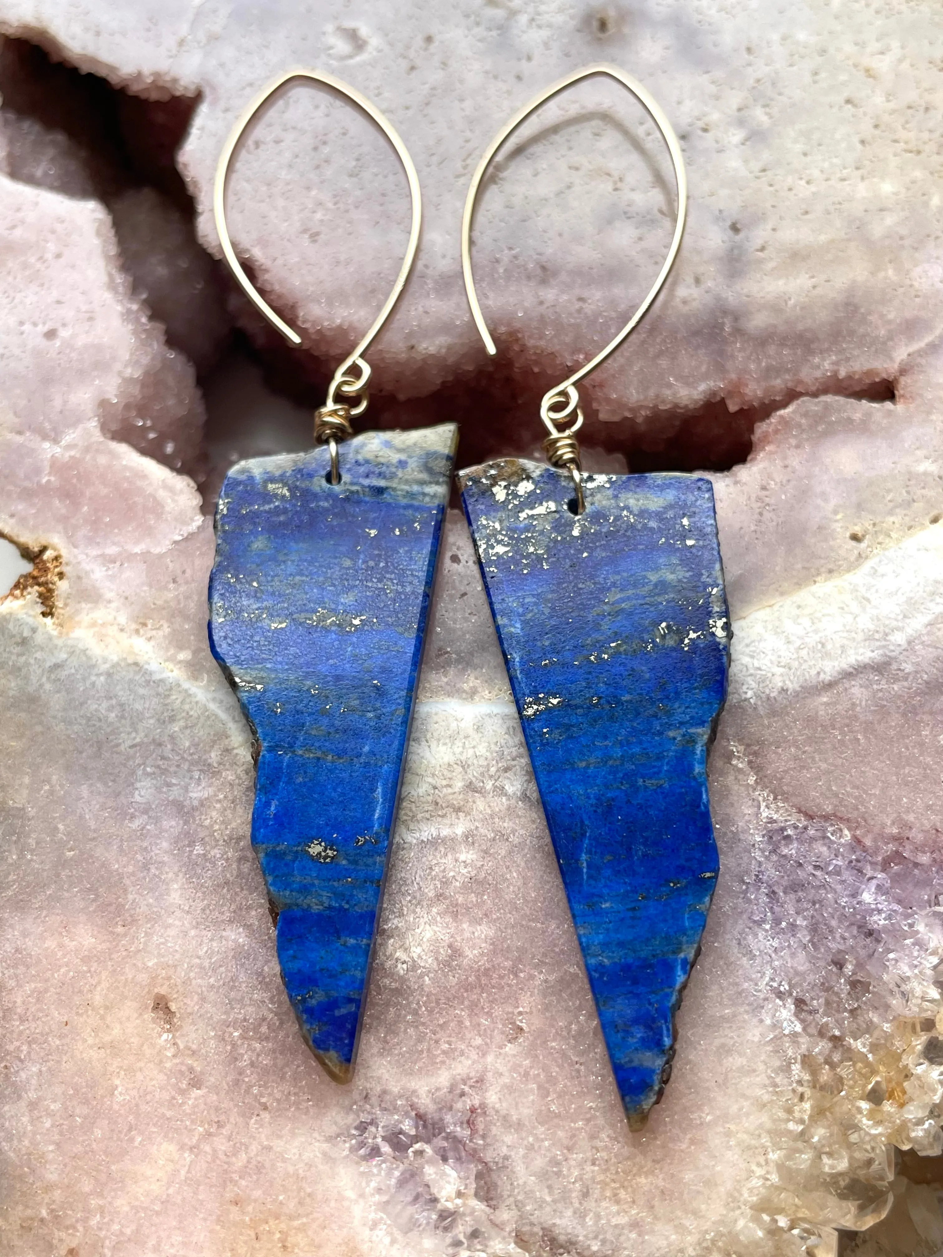 Long Lapis Lazuli Statement Earrings Gold Filled one of a kind