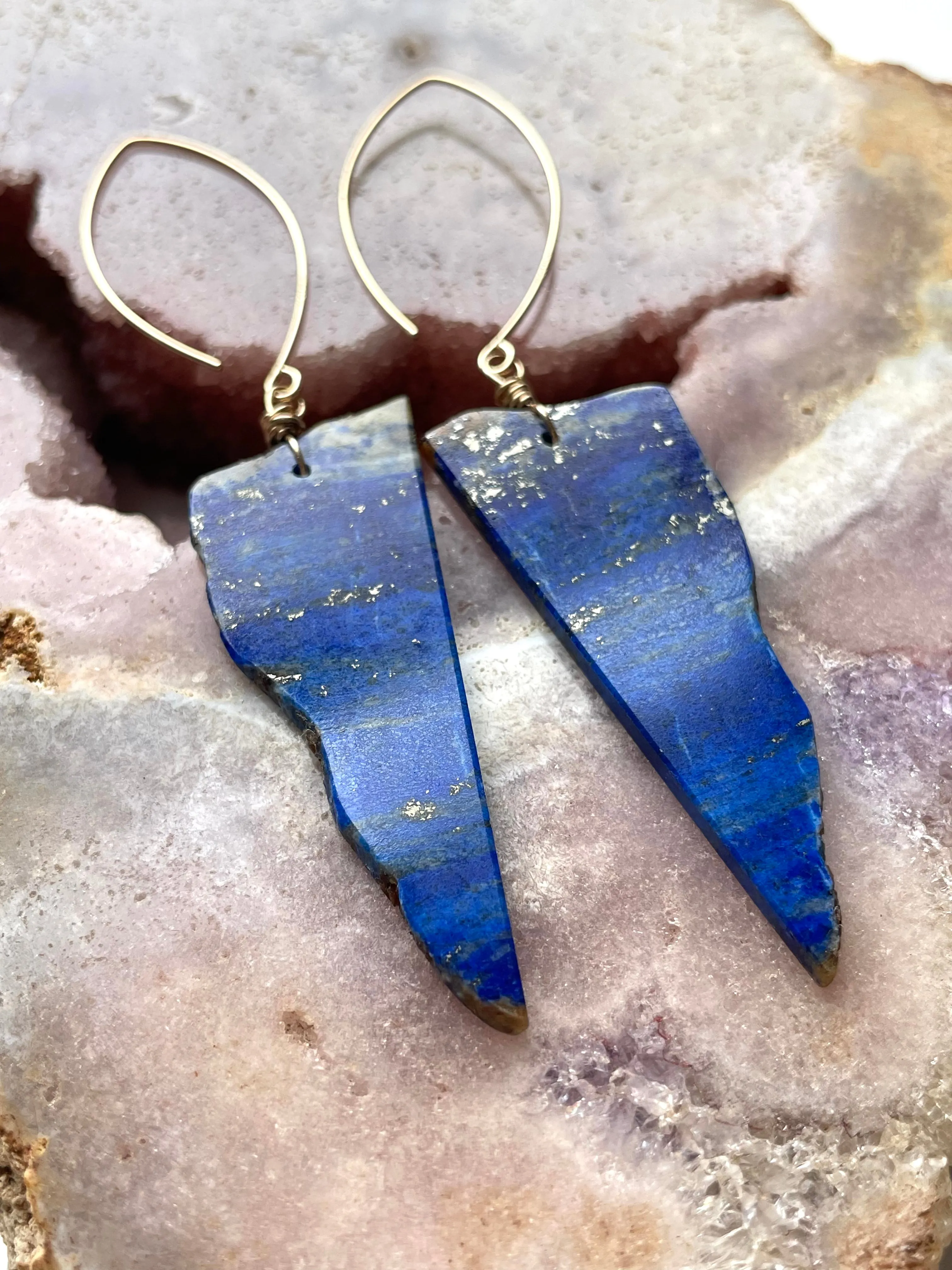 Long Lapis Lazuli Statement Earrings Gold Filled one of a kind