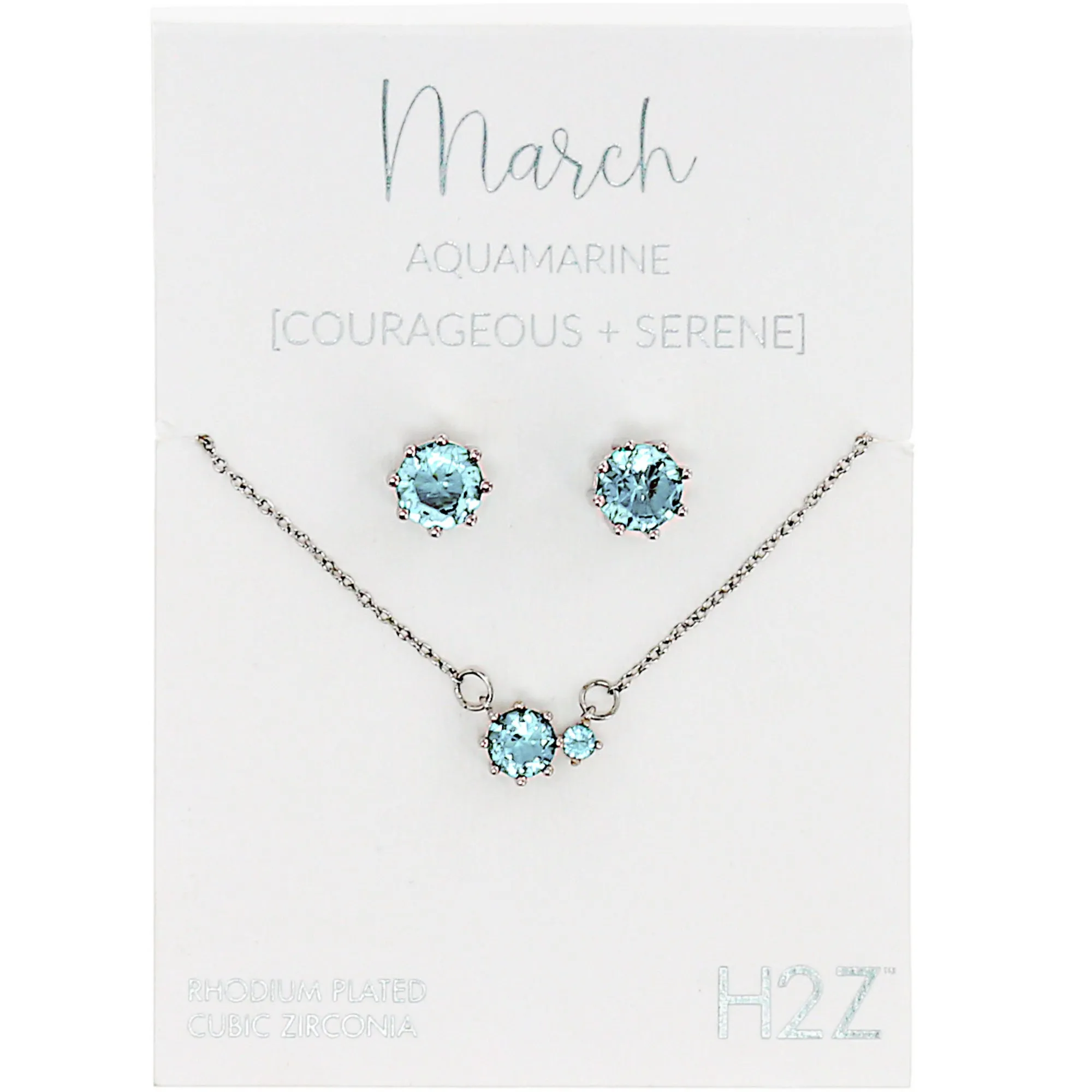 March Aquamarine 16.5"-18.5" Birthstone Jewelry Gift Set