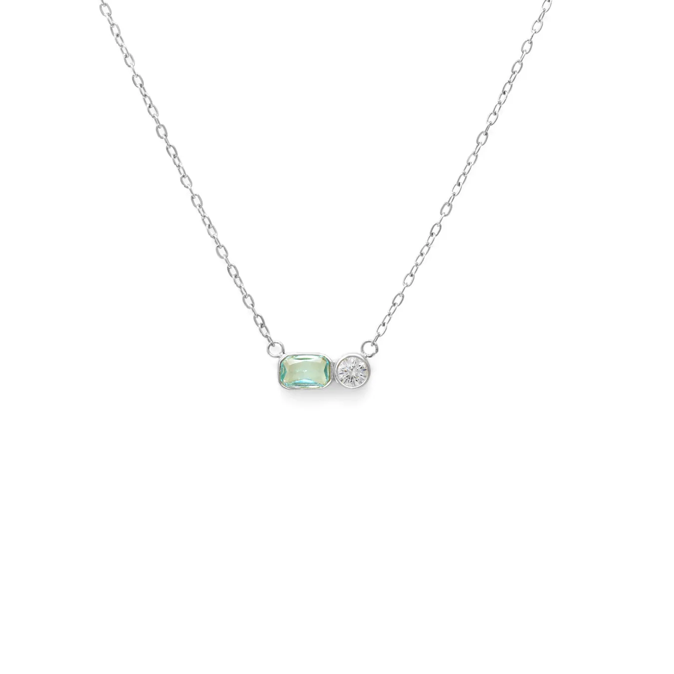 March Aquamarine Birthstone Necklace - Silver