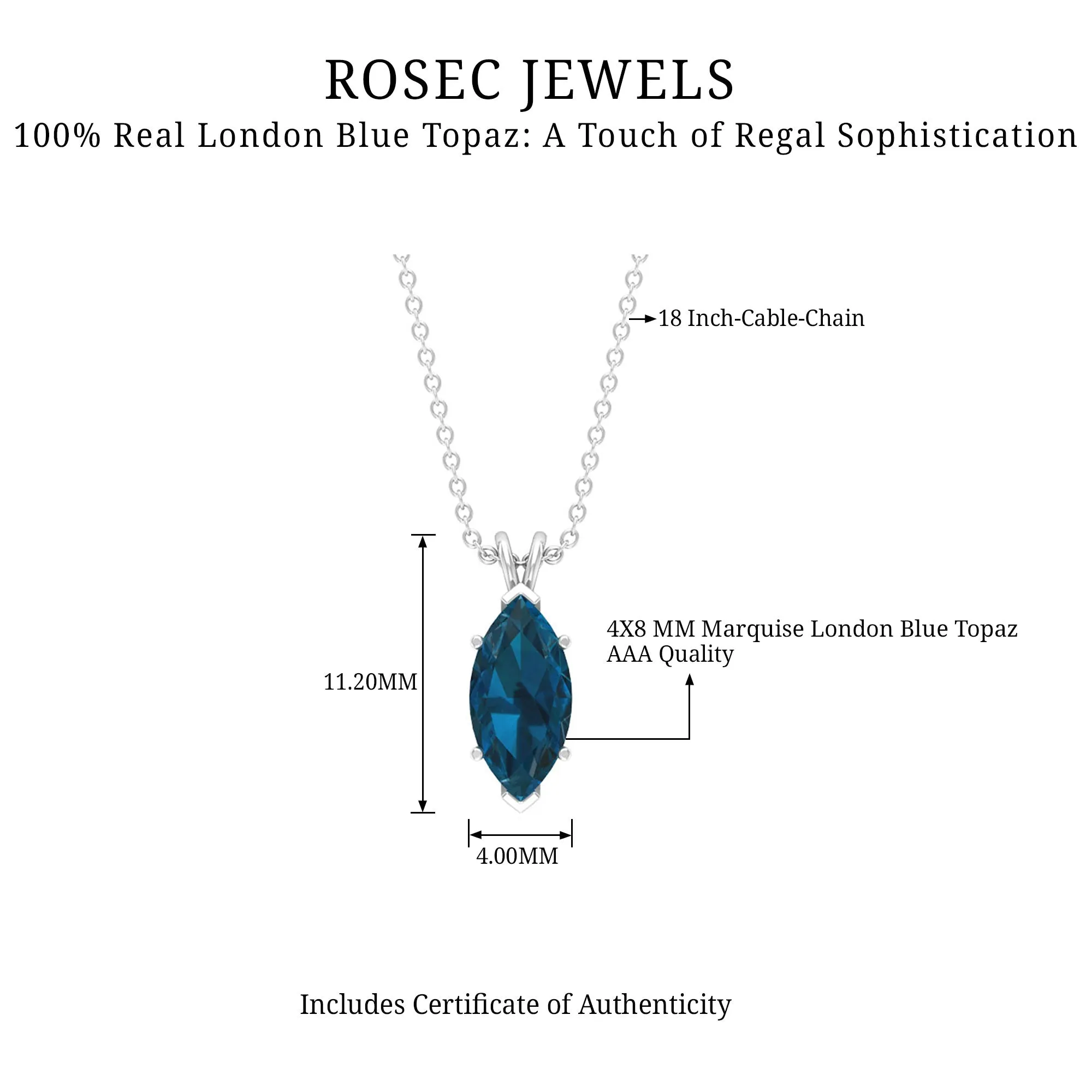 Marquise Cut London Blue Topaz Solitaire Pendant