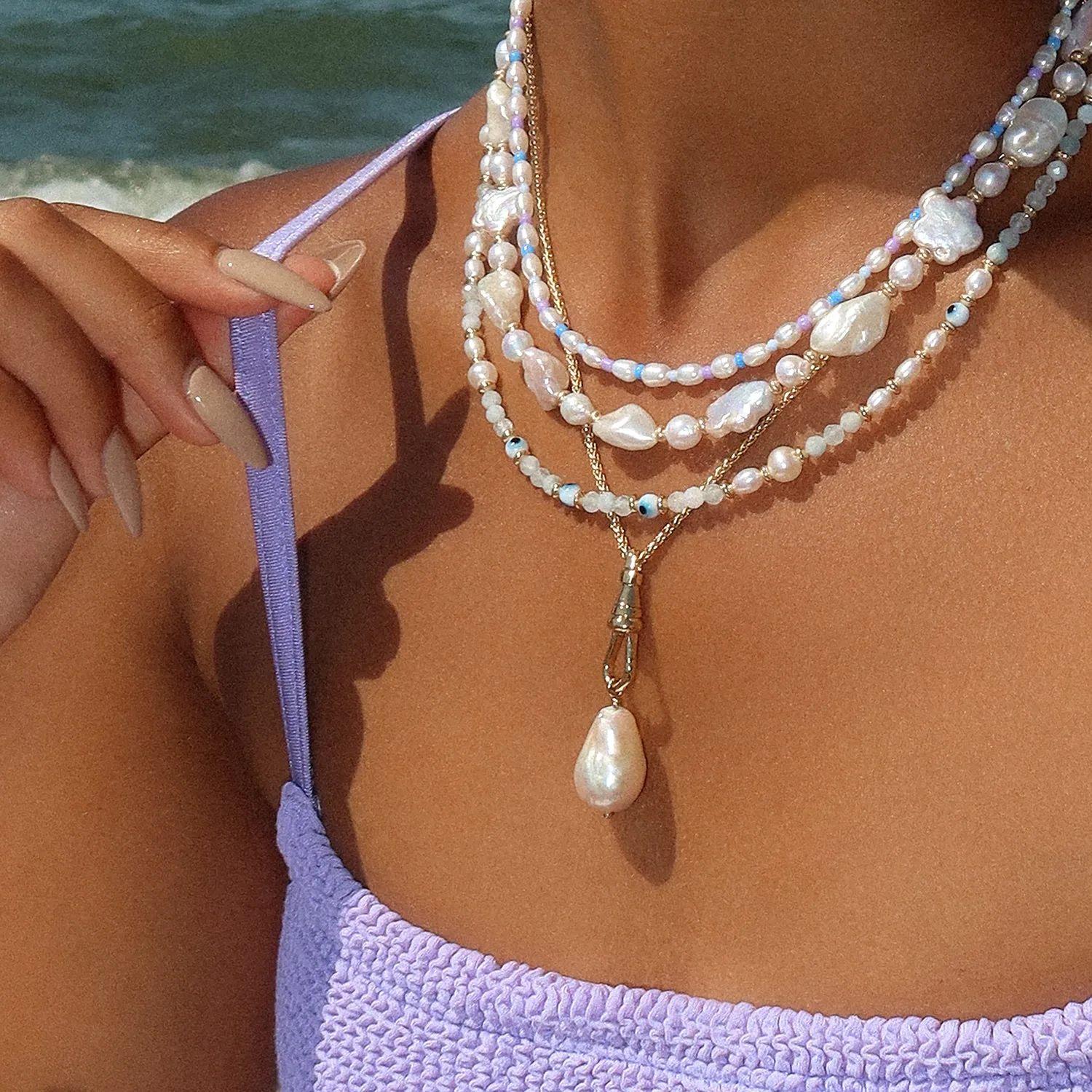 Mati Necklace | Aquamarine & Pearl