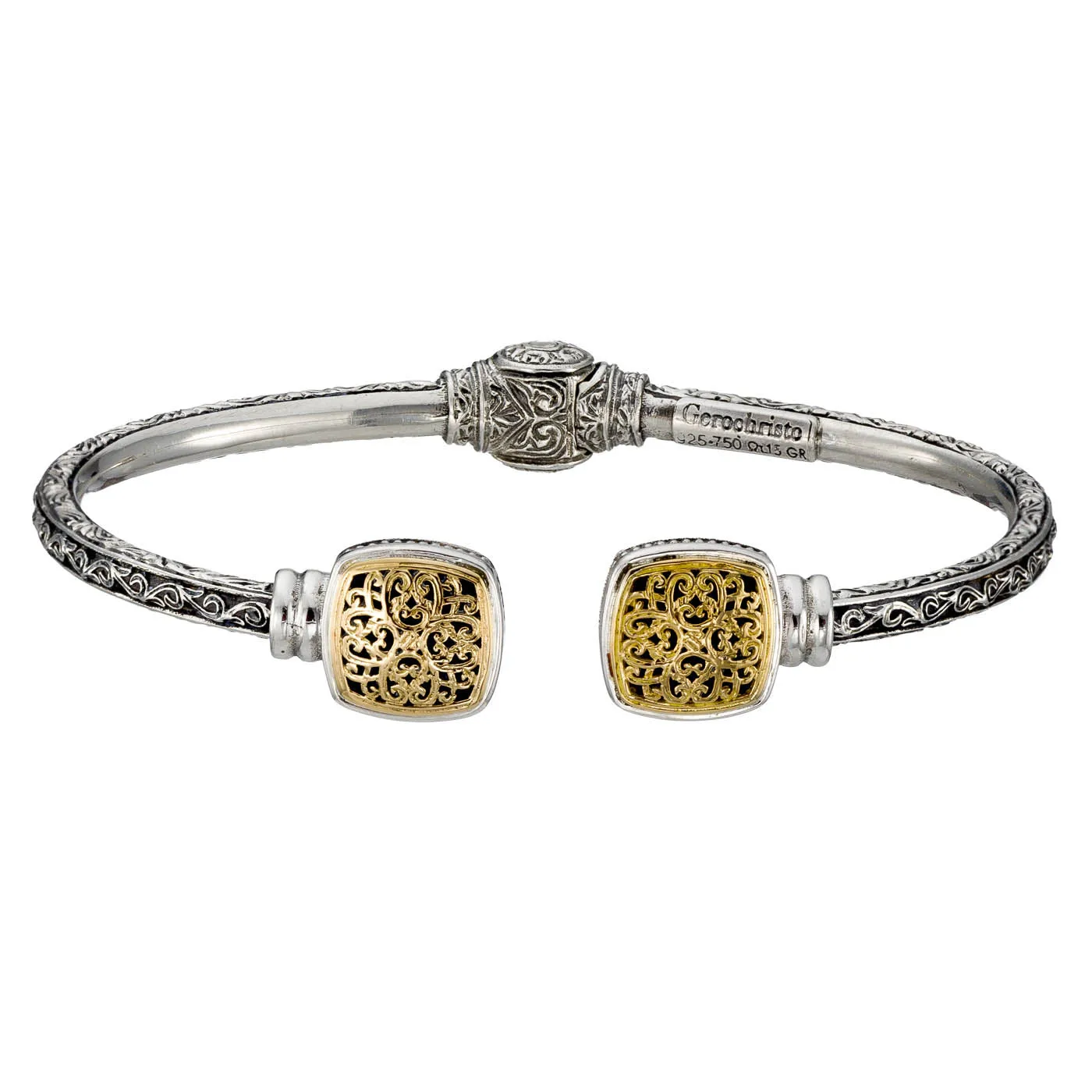 Mediterranean Square Face Hinged Bangle Bracelet