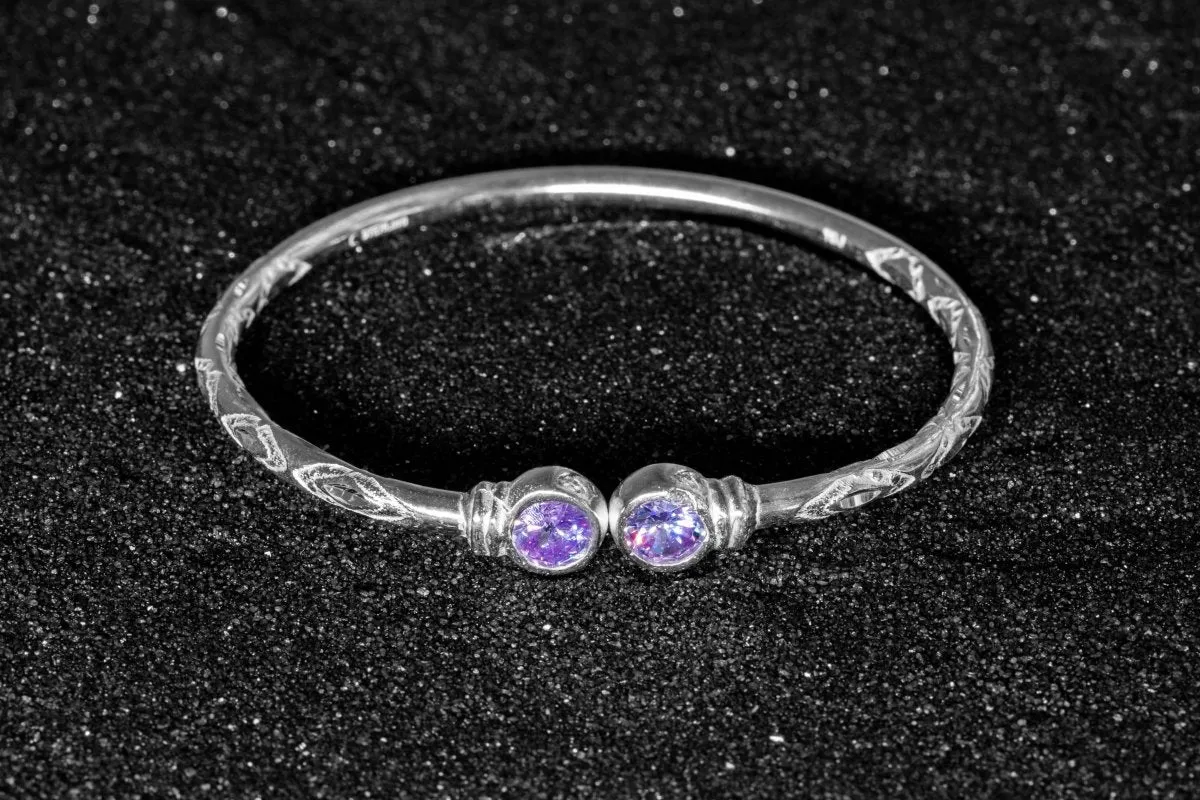 Medium Bangle with Synthetic Alexandrite June Birthstone