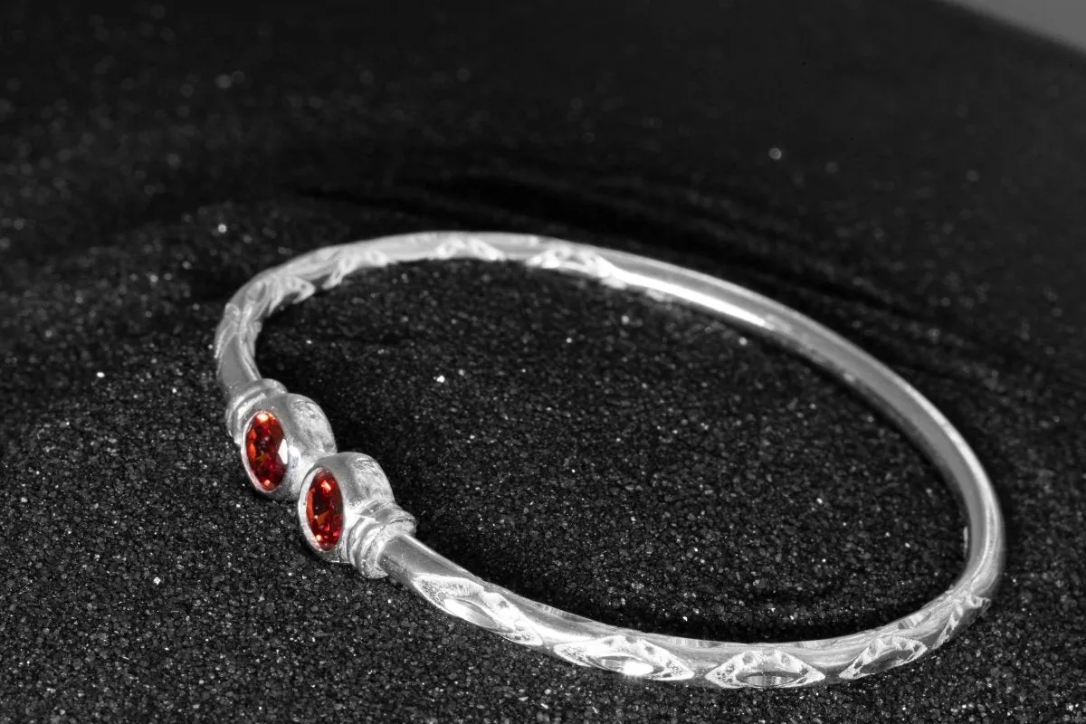 Medium Bangle with Synthetic Garnet January Birthstone