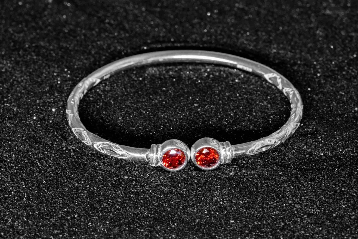 Medium Bangle with Synthetic Garnet January Birthstone