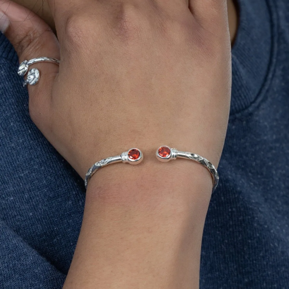 Medium Bangle with Synthetic Garnet January Birthstone