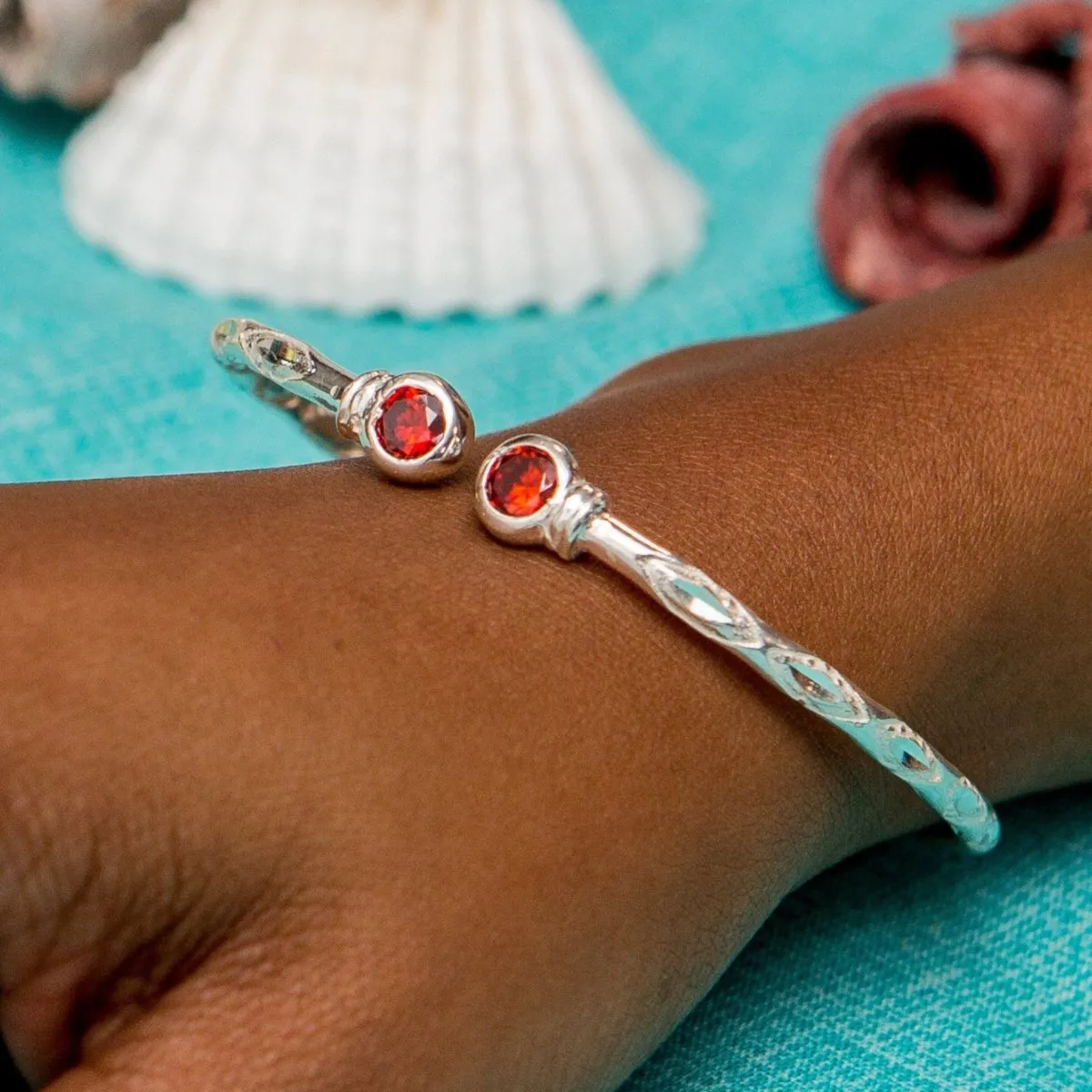 Medium Bangle with Synthetic Garnet January Birthstone