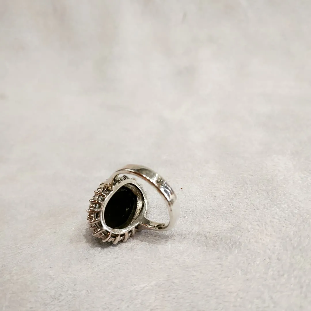 Medium Oval Black Onyx Cocktail Ring silver  Marcasite