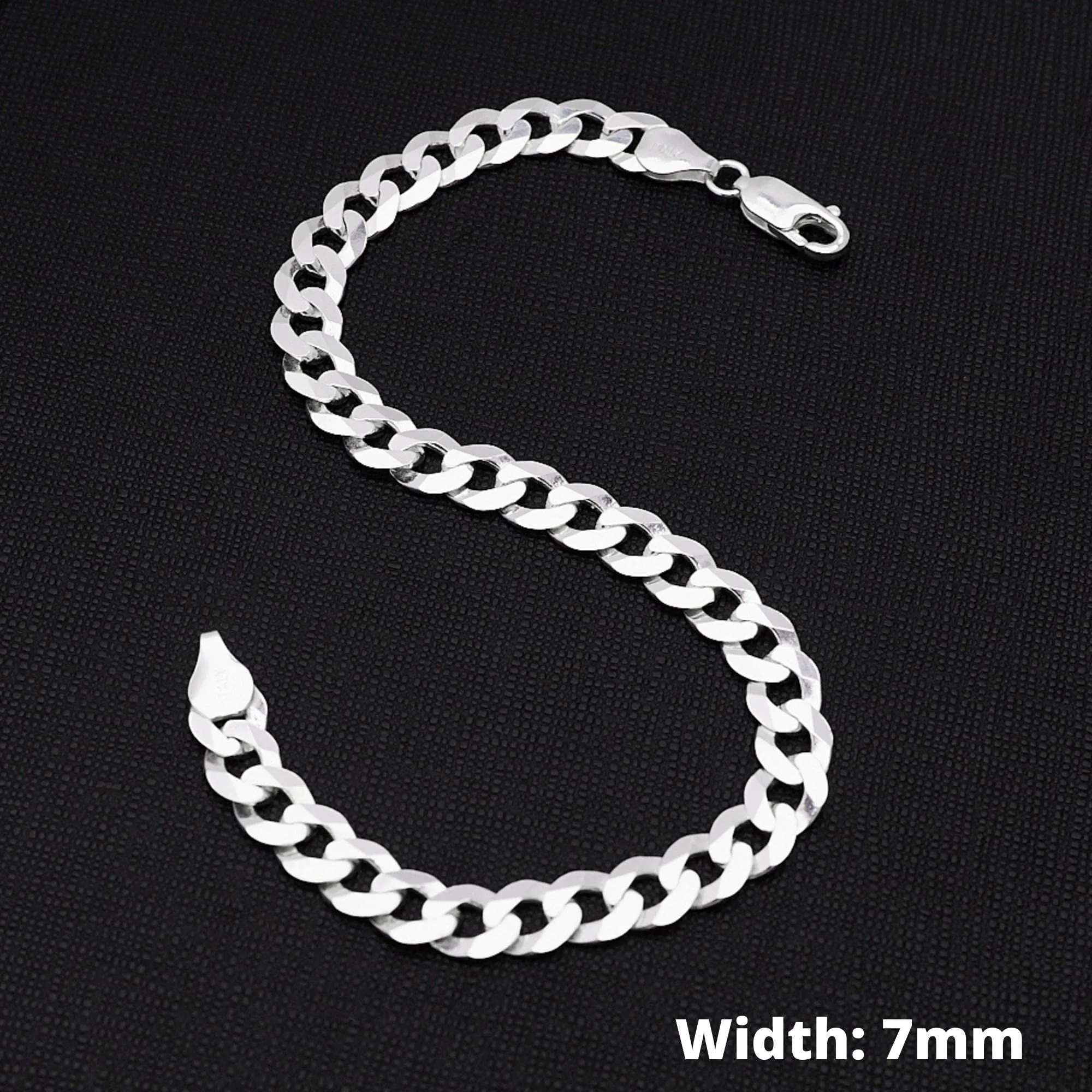 Men's 7mm Solid 925 Sterling Silver Italian Curb Chain Bracelet